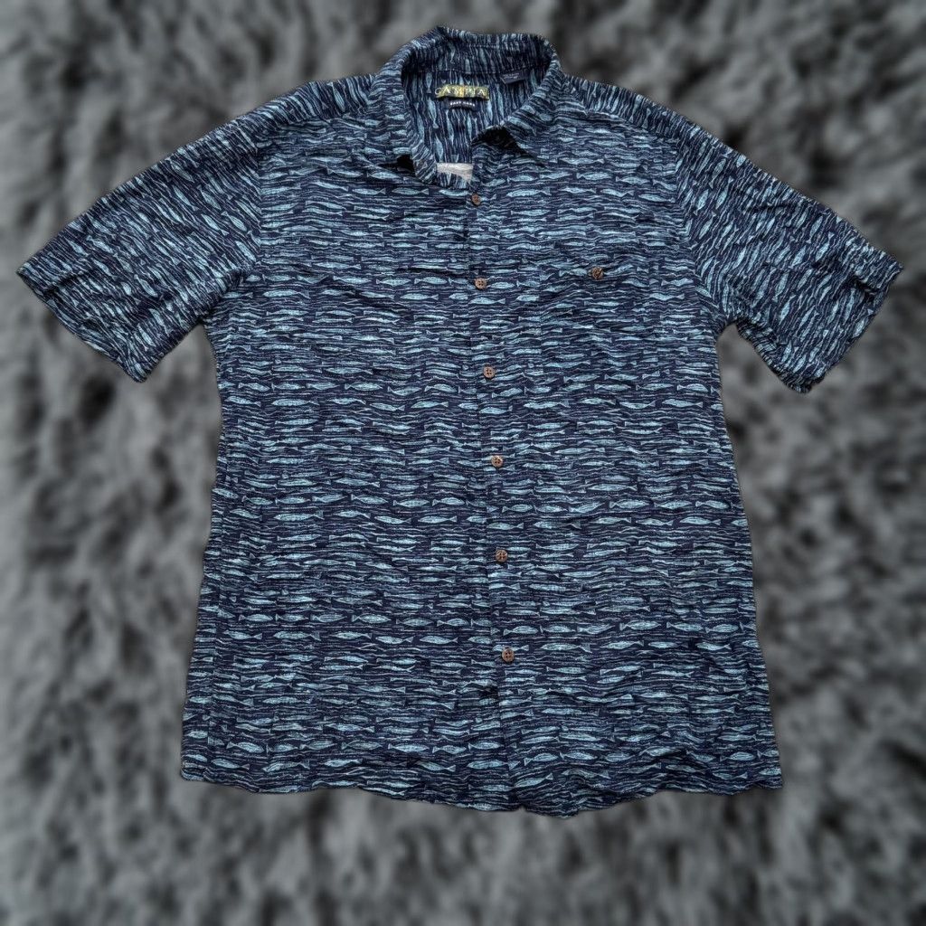 Vintage Campia Shirt Mens Medium Blue Fish Print Rayon Easy Care Button Up Casual Size US M / EU 48-50 / 2 - 1 Thumbnail