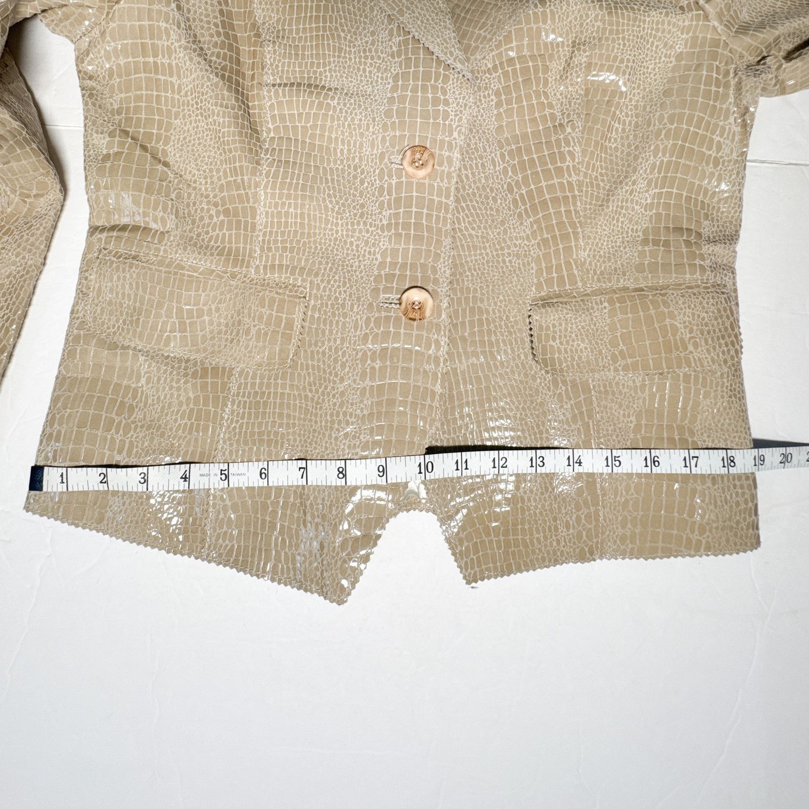 Other Croc Embossed Leather Blazer Jacket Beige Glossy Textured Size L / US 10 / IT 46 - 17 Thumbnail