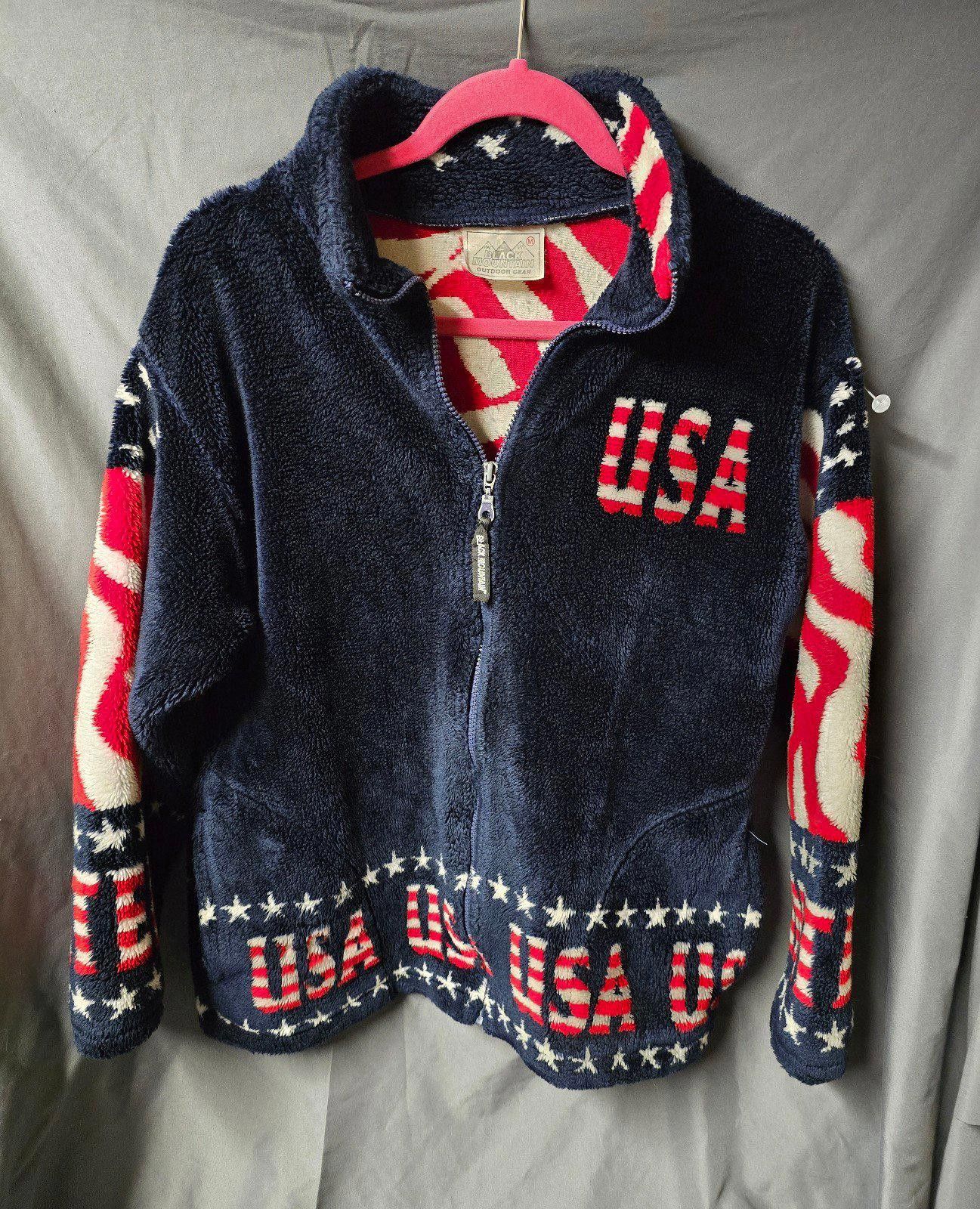 Other Black Mountain USA Flag Jacket Womens L Plush Fleece RARE Size L / US 10 / IT 46 - 1 Thumbnail