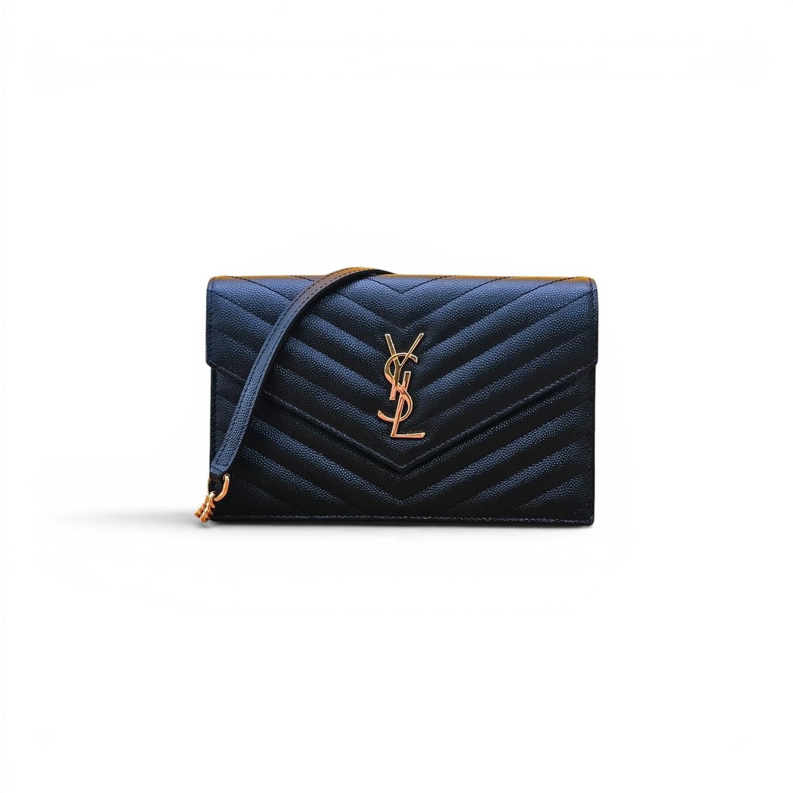 Saint Laurent Paris Cassandre Envelope Chain Wallet Black Grain De Poudre GHW Size ONE SIZE - 1 Thumbnail