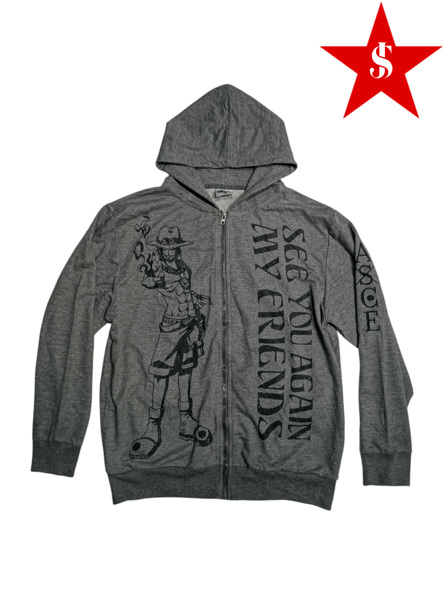 Anime × Japanese Brand × One Piece One Piece "Portgas D. Ace" Long Sleeve Hoodie Gray Size US XL / EU 56 / 4 - 1 Thumbnail