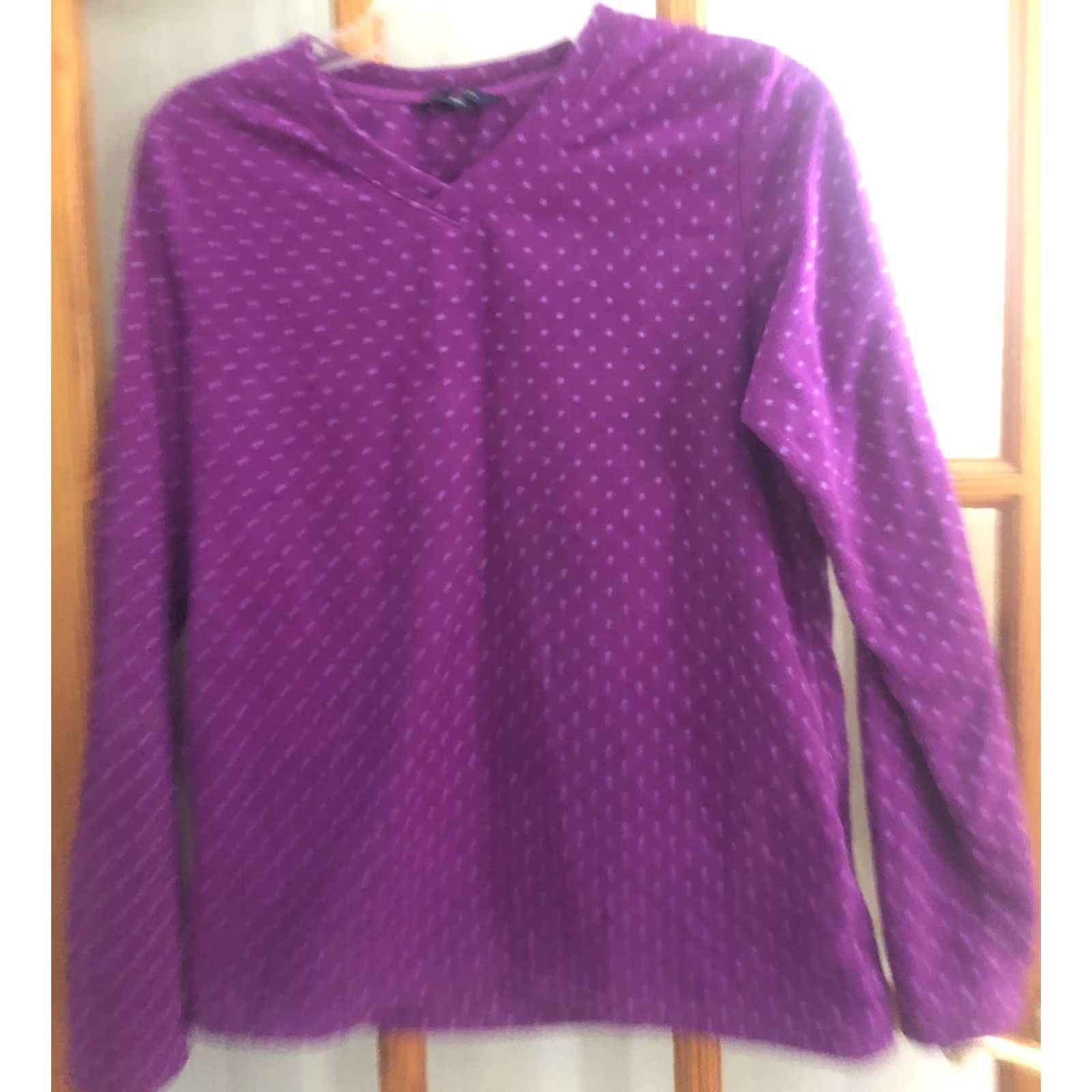 Lands' End Lands' End Womens Sweatshirt Pullover Fleece V-Neck Purple Polka Dot S Regular All Seasons Shirt Ladies Pullover Autumn Winter Spring Summer Size S / US 4 / IT 40 - 2 Thumbnail