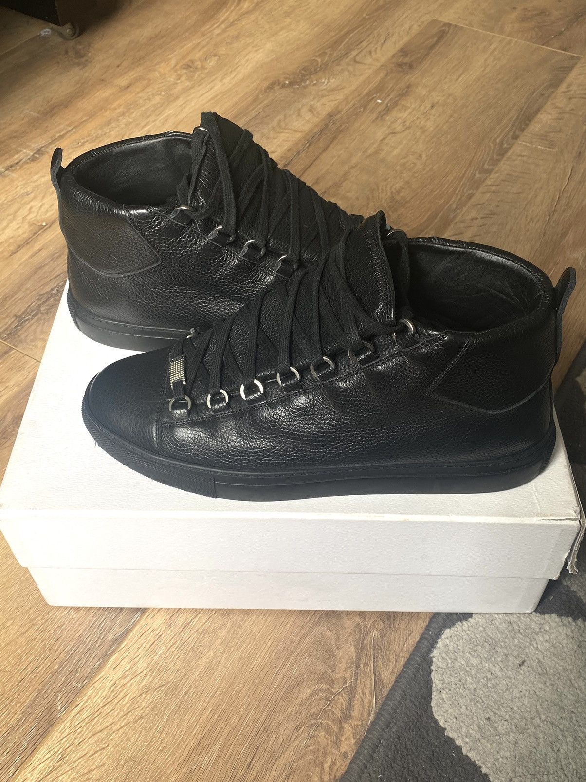 Balenciaga Arena High Black Pebbled Leather Sneakers