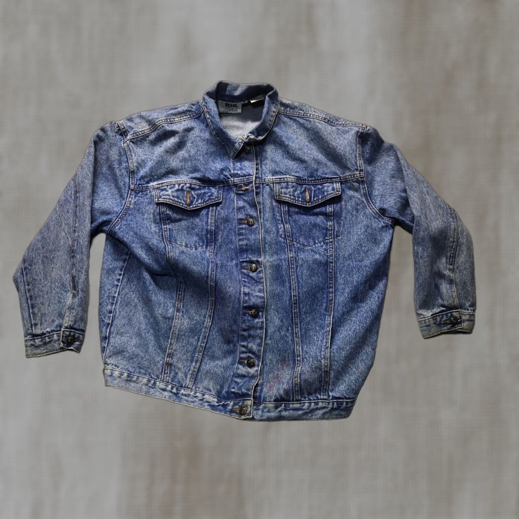 Denime VINTAGE Rio by Stephen Mardon Denim Motorcycle Jacket Adult Men's Medium Blue 80s Biker Grunge Size US 31 - 1 Thumbnail