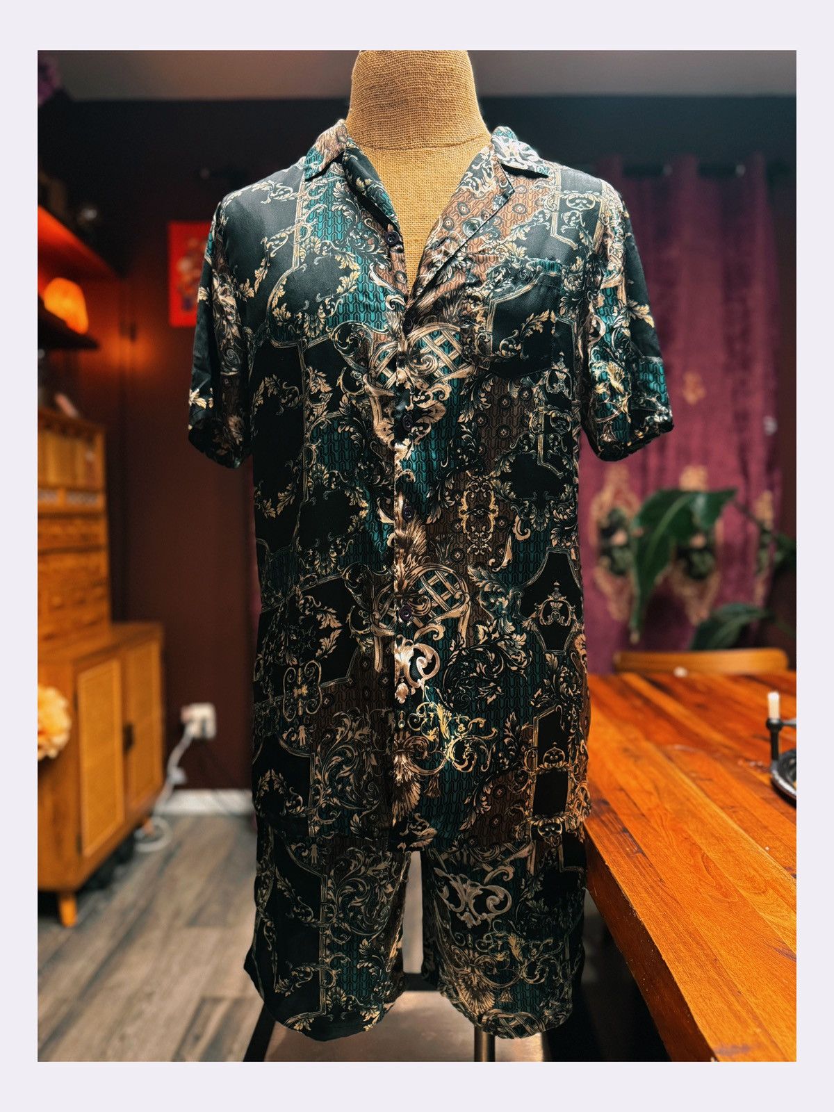 River Island Baroque Satin Pajama Set – Short Sleeve Top & Shorts Size US M / EU 48-50 / 2 - 1 Thumbnail