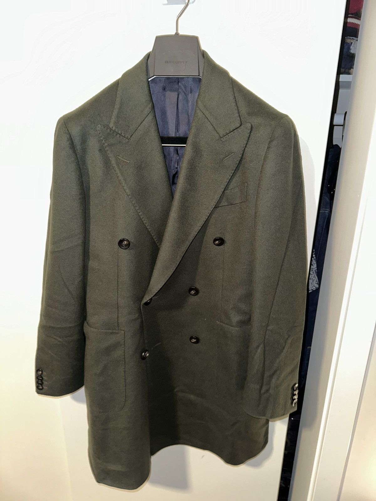 Suitsupply SuitSupply Double-Breasted Pure Wool Overcoat – Olive Green Size US S / EU 44-46 / 1 - 1 Thumbnail