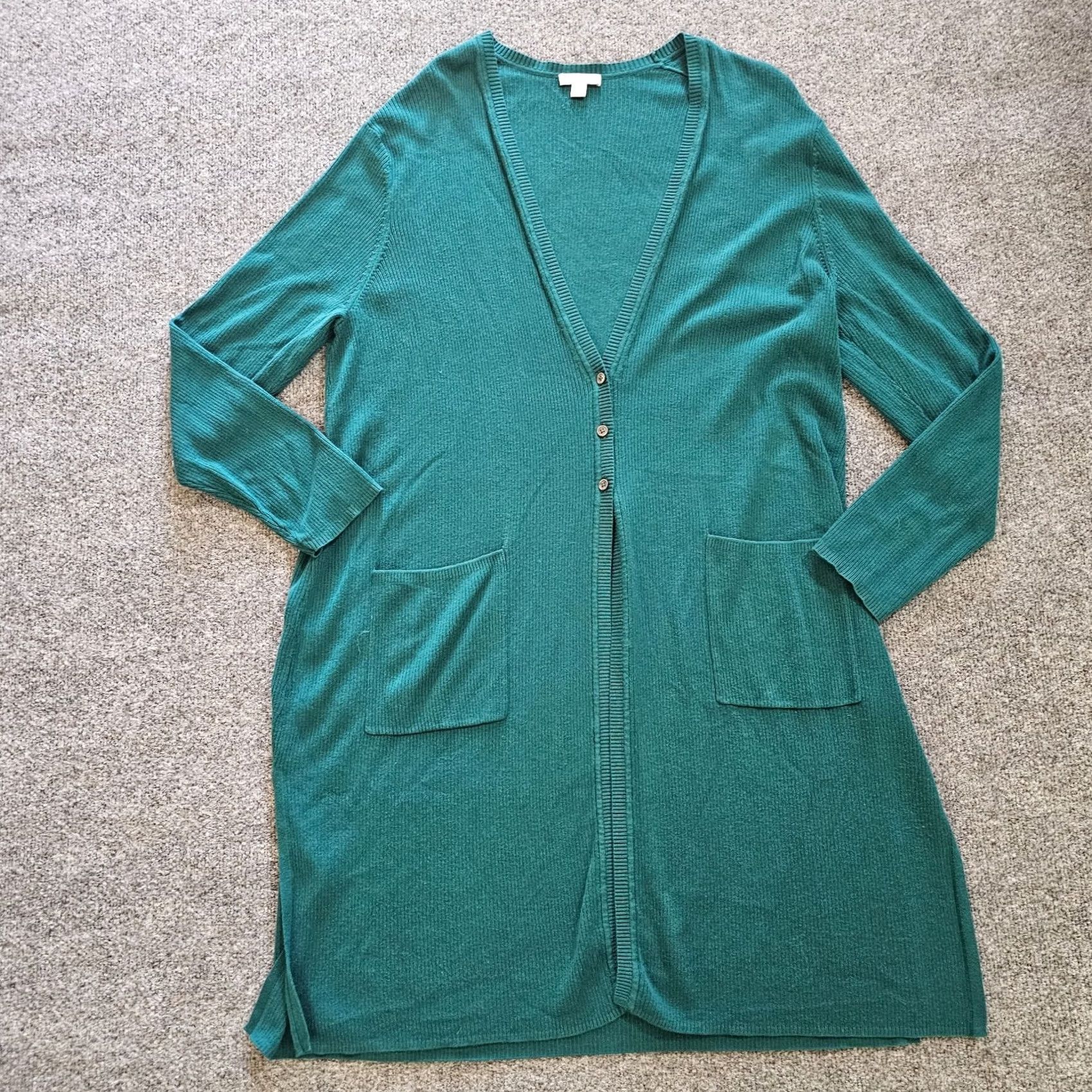 J. Jill J Jill Cardigan Sweater Womens XL Green Ribbed Long Sleeve Duster Casual Knit Silk Blend Pockets Size XL / US 12-14 / IT 48-50 - 2 Thumbnail