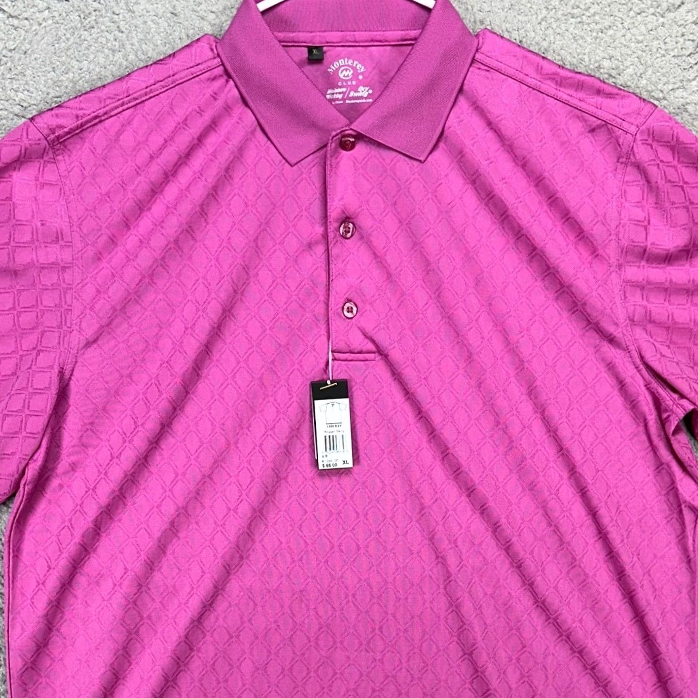 Vintage Monterey Club Polo Shirt Mens XL Pink Geometric Wicking Dry Swing Golf Rugby NEW Size US XL / EU 56 / 4 - 2 Thumbnail