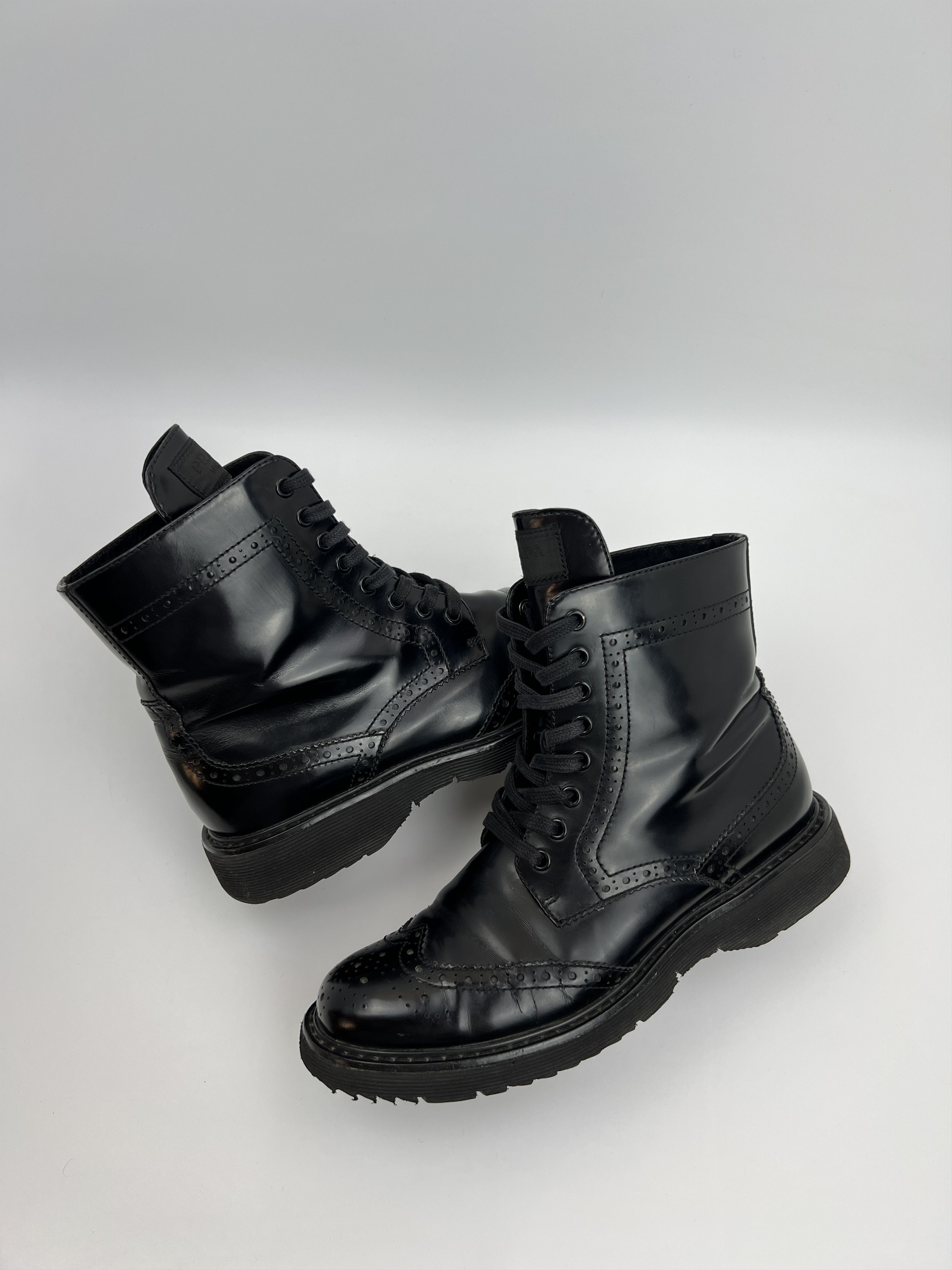Prada Vintage Prada Combat Style Boots Black Patent Leather Size US 7.5 / IT 37.5 - 2 Thumbnail