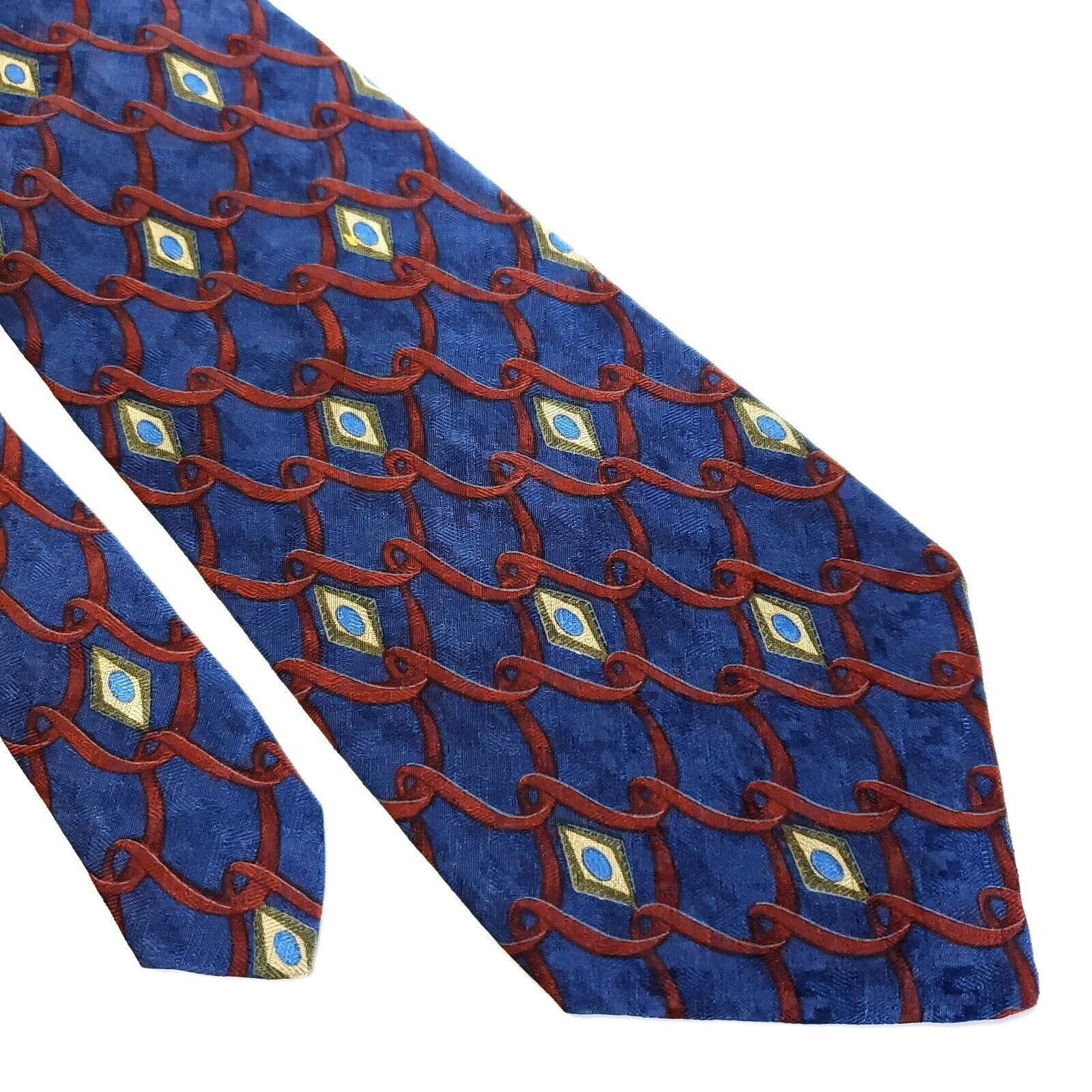Woodward Woodward Blue Red Jacquard Print Wide Silk Tie Size ONE SIZE - 1 Thumbnail
