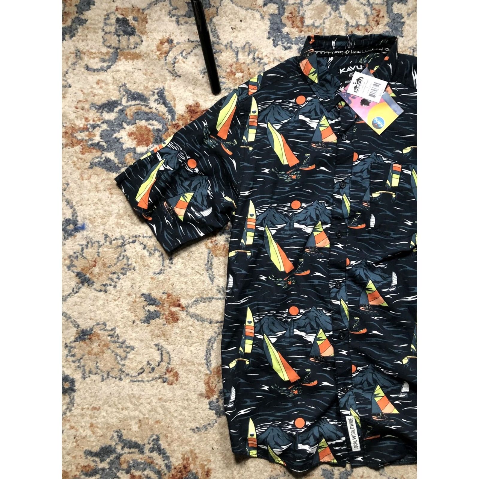 KAVU KAVU Shirt Mens Small Multicolor Sailboat Graphic Short Sleeve Button Up Casual Size US S / EU 44-46 / 1 - 3 Thumbnail