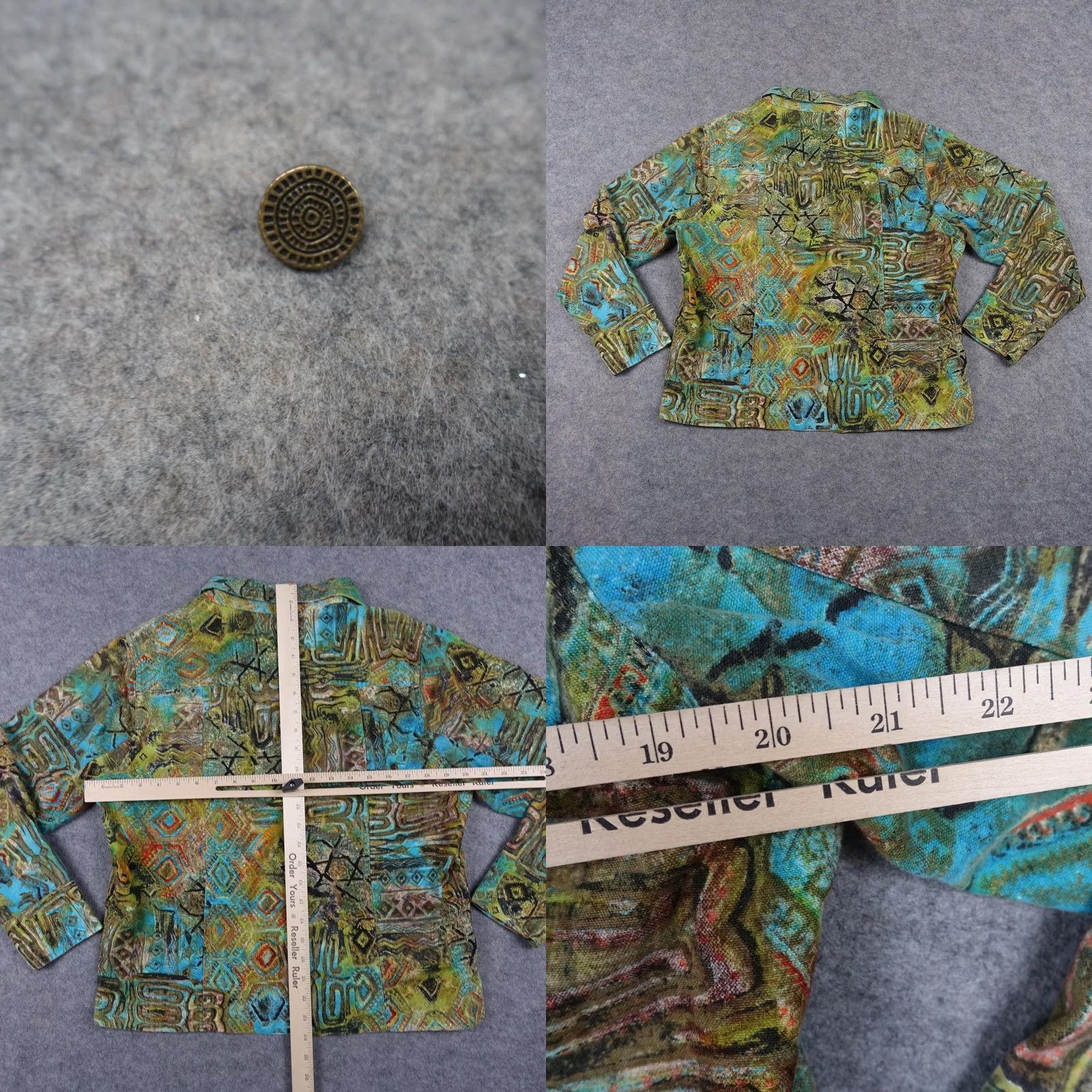 Vintage VINTAGE Chico's Jacket Womens Size 1 Green Linen Art Tribal Geometric Button VTG Jacket Size XS / US 0-2 / IT 36-38 - 8 Thumbnail