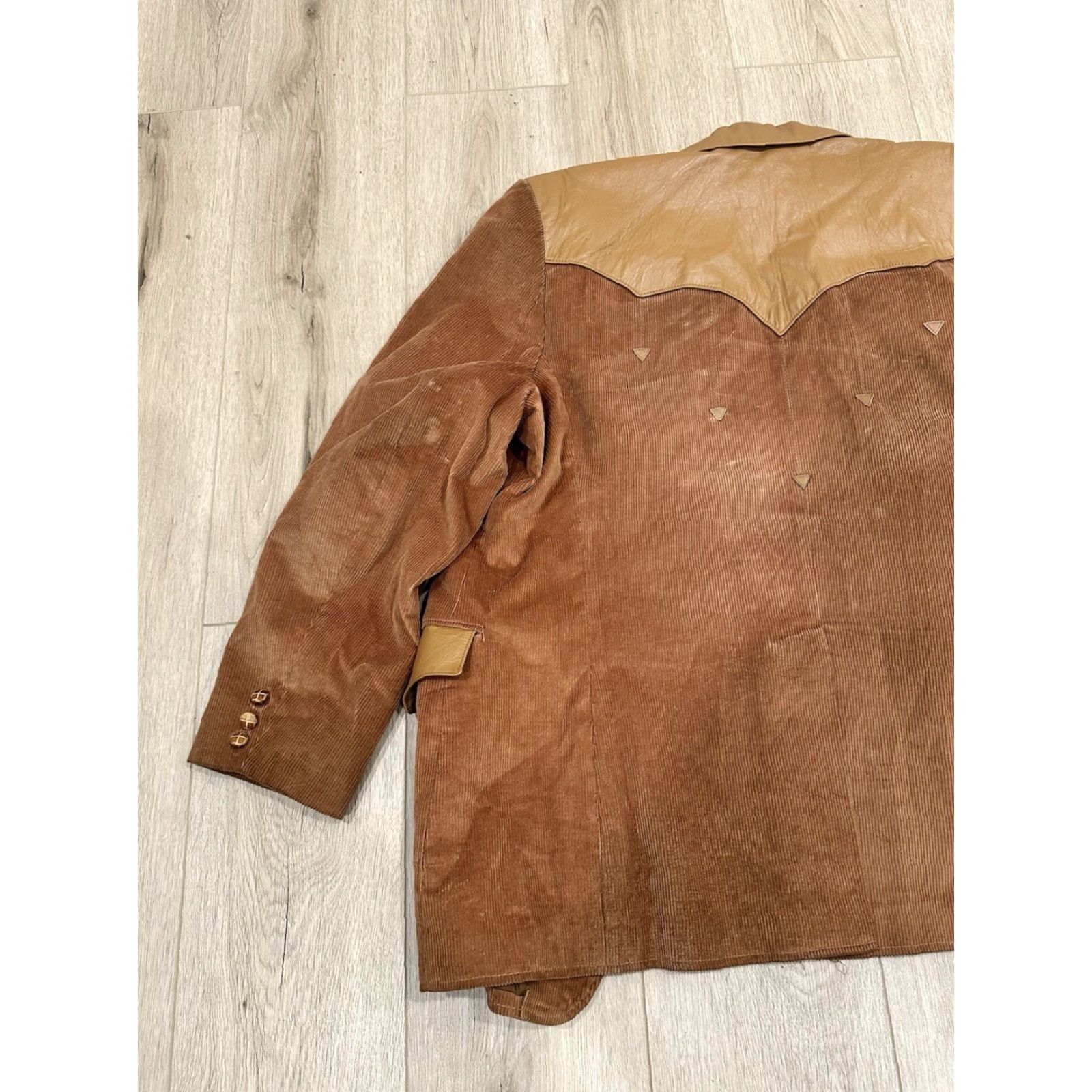 Vintage VTG Pioneer Wear Brown Corduroy Leather Cowboy Blazer Jacket Rockabilly Sz 48 Jacket Mens Western Camouflage? Size 48R - 7 Thumbnail