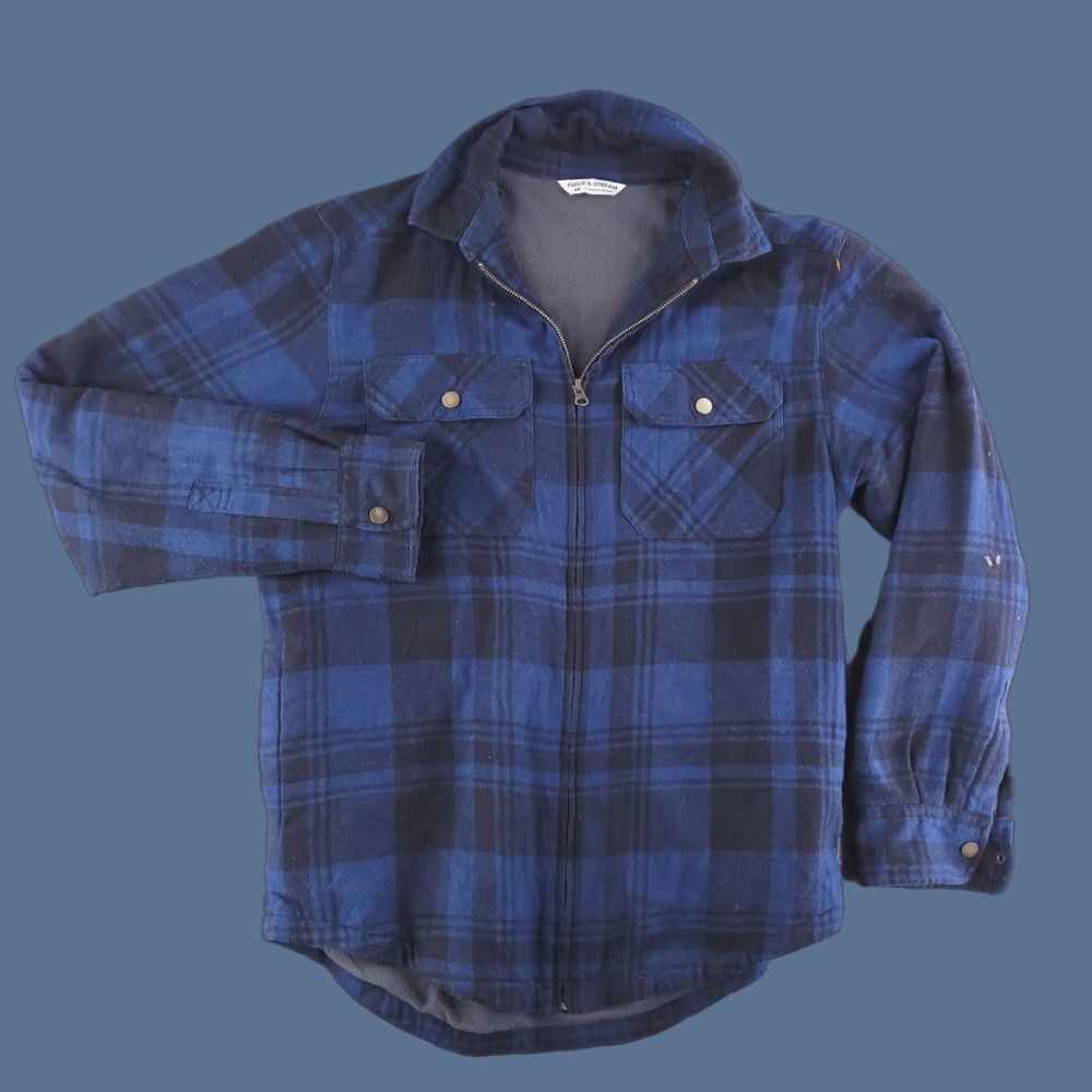 Vintage Field & Stream Jacket Mens Small Flannel Sherpa Fleece Lined Chore Work Zip Bomber Plaid Blue Mens Small Zip Lined Jacket Size US S / EU 44-46 / 1 - 1 Thumbnail