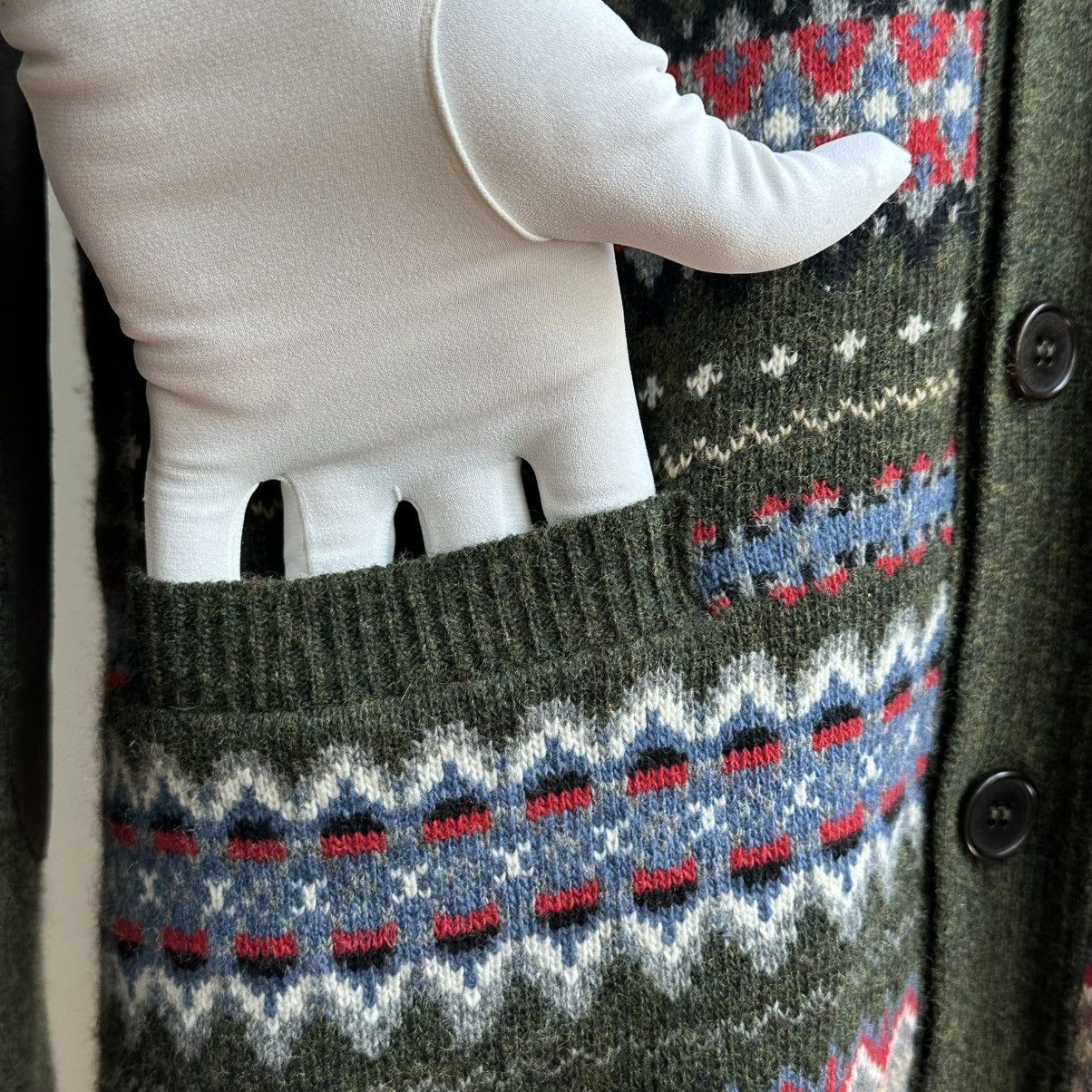 Barbour × Vintage Vintage Barbour Midon Fair Isle Olive Cardigan Size US XL / EU 56 / 4 - 4 Thumbnail