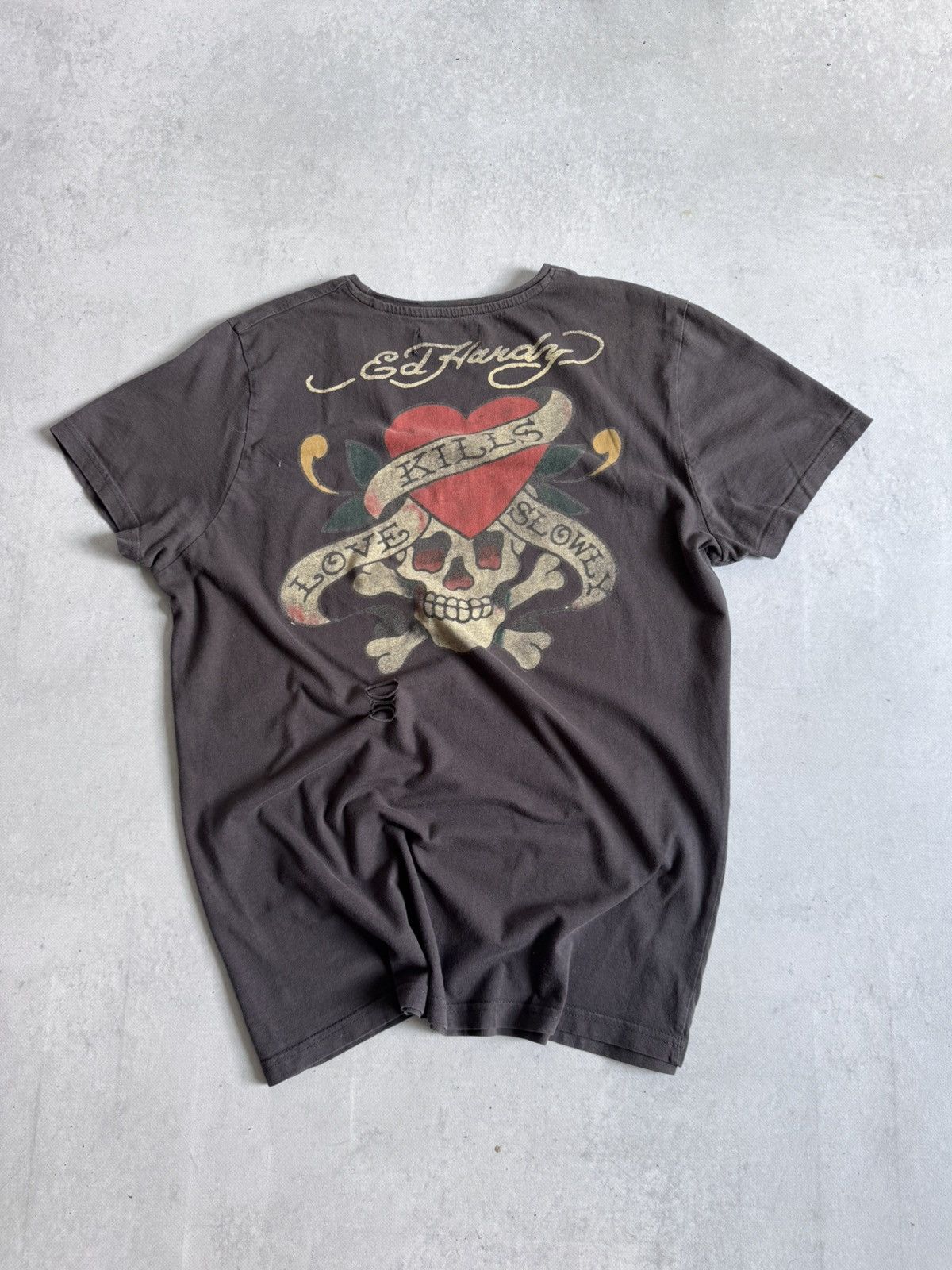 Ed Hardy Vintage Ed Hardy Y2K Women’s Distressed Big Logo Hype Tee Size M / US 6-8 / IT 42-44 - 1 Thumbnail