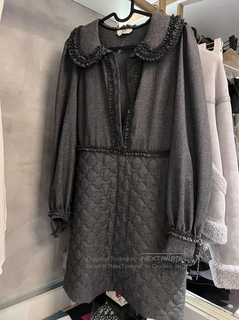 fendi grey dress Wool with Ruffle Doll Collar Design _okendo:syndication_key:CL136815059