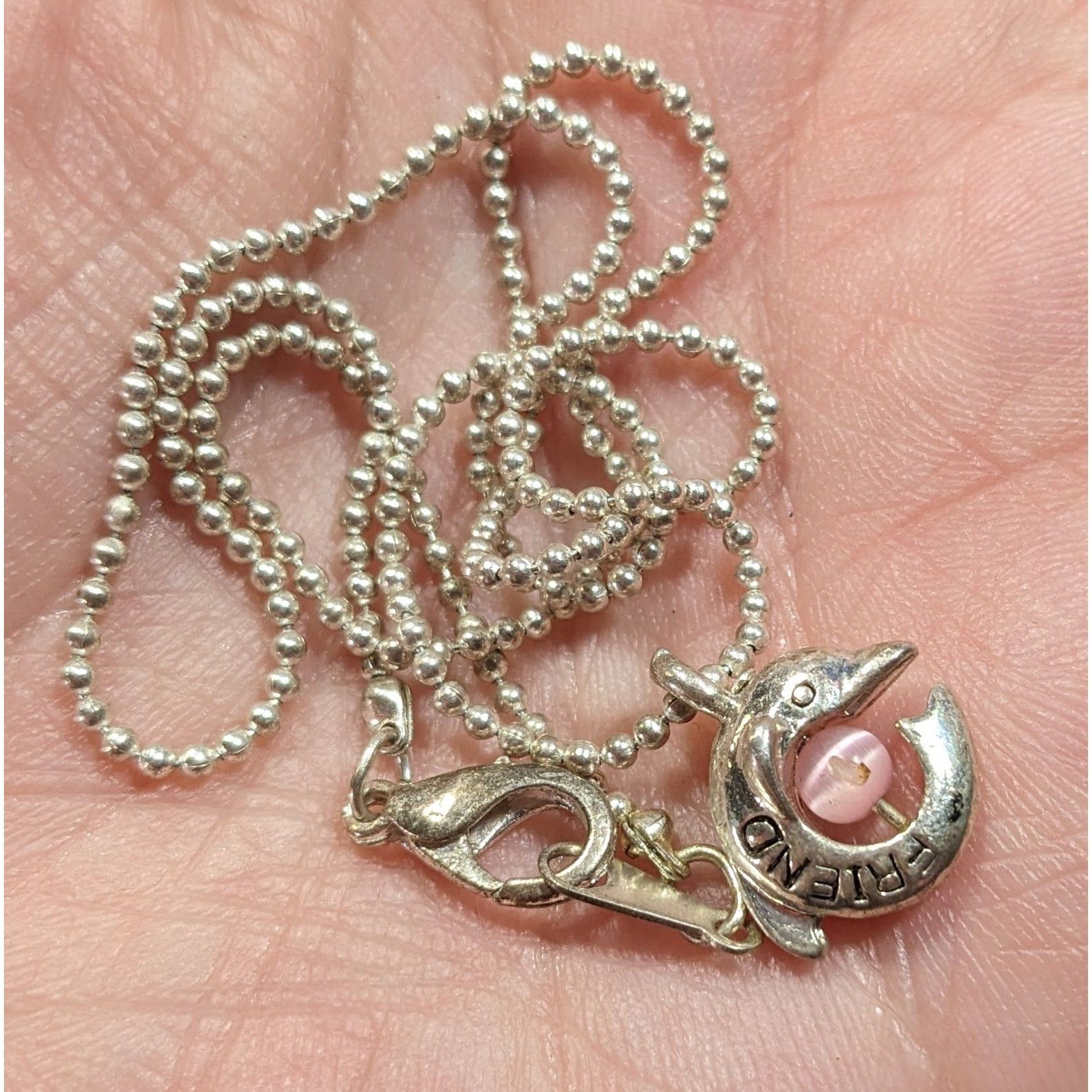 Other Minimalist Dolphin "Friend" Necklace Silver Tone With Pink C Size ONE SIZE - 4 Thumbnail