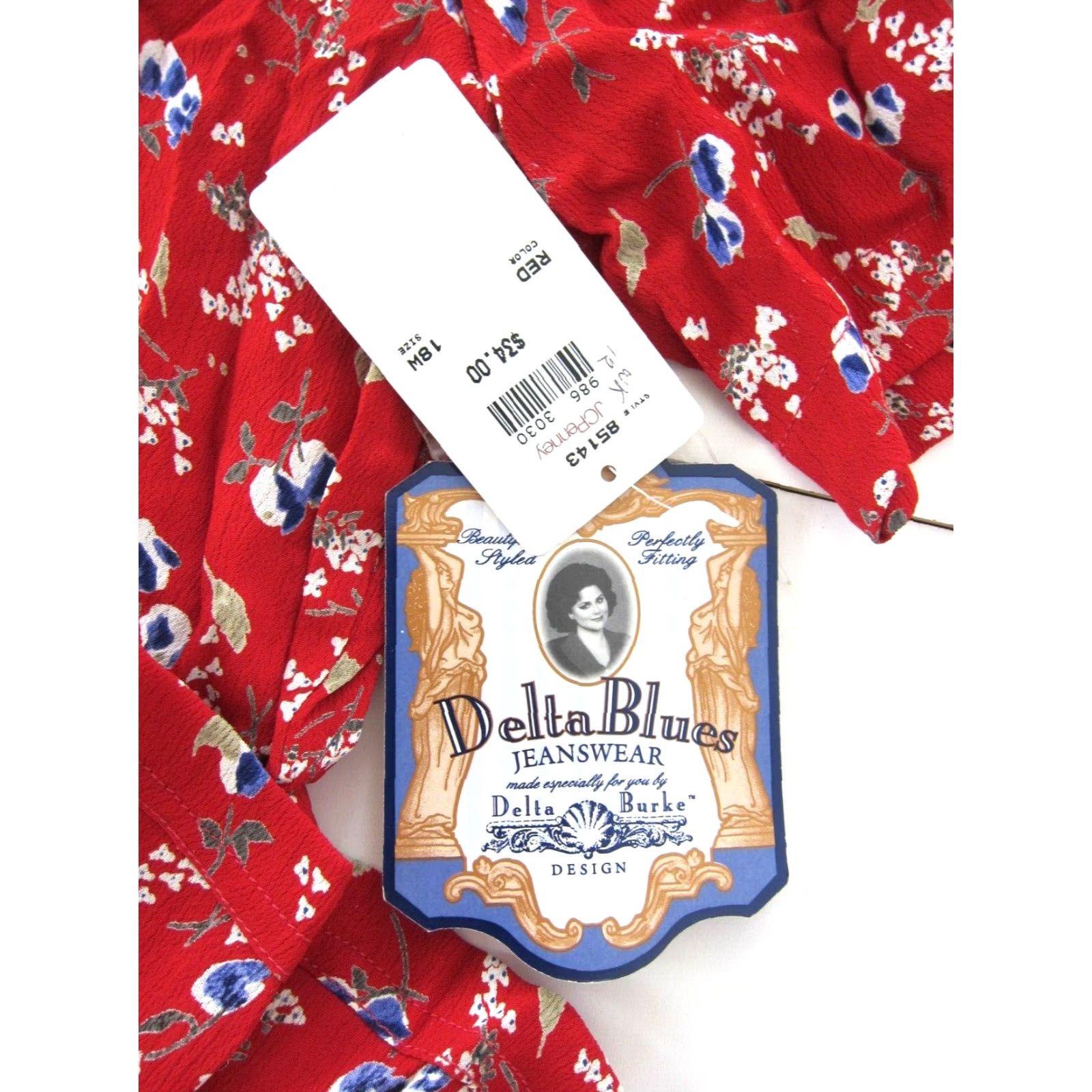 Vintage VINTAGE NWT 100% RAYON Red Floral Collared Button Down Blouse 18W Delta Burke Womens Blouse Size XXL / US 16-18 / IT 52-54 - 5 Thumbnail