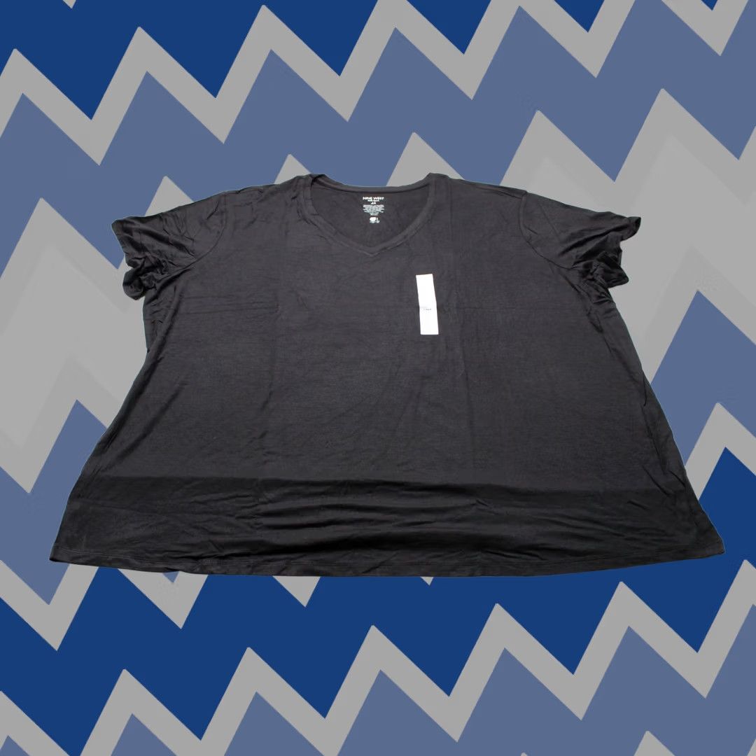 Nine West Nine West Women's Plus Essential Soft Spun V-Neck Tee MS7 Mineral Black Size 4X Size XXL / US 16-18 / IT 52-54 - 1 Thumbnail