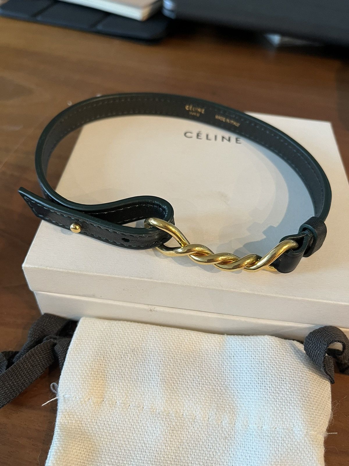 Celine Celine dark green leather twist knot choker necklace Size ONE SIZE - 2 Thumbnail