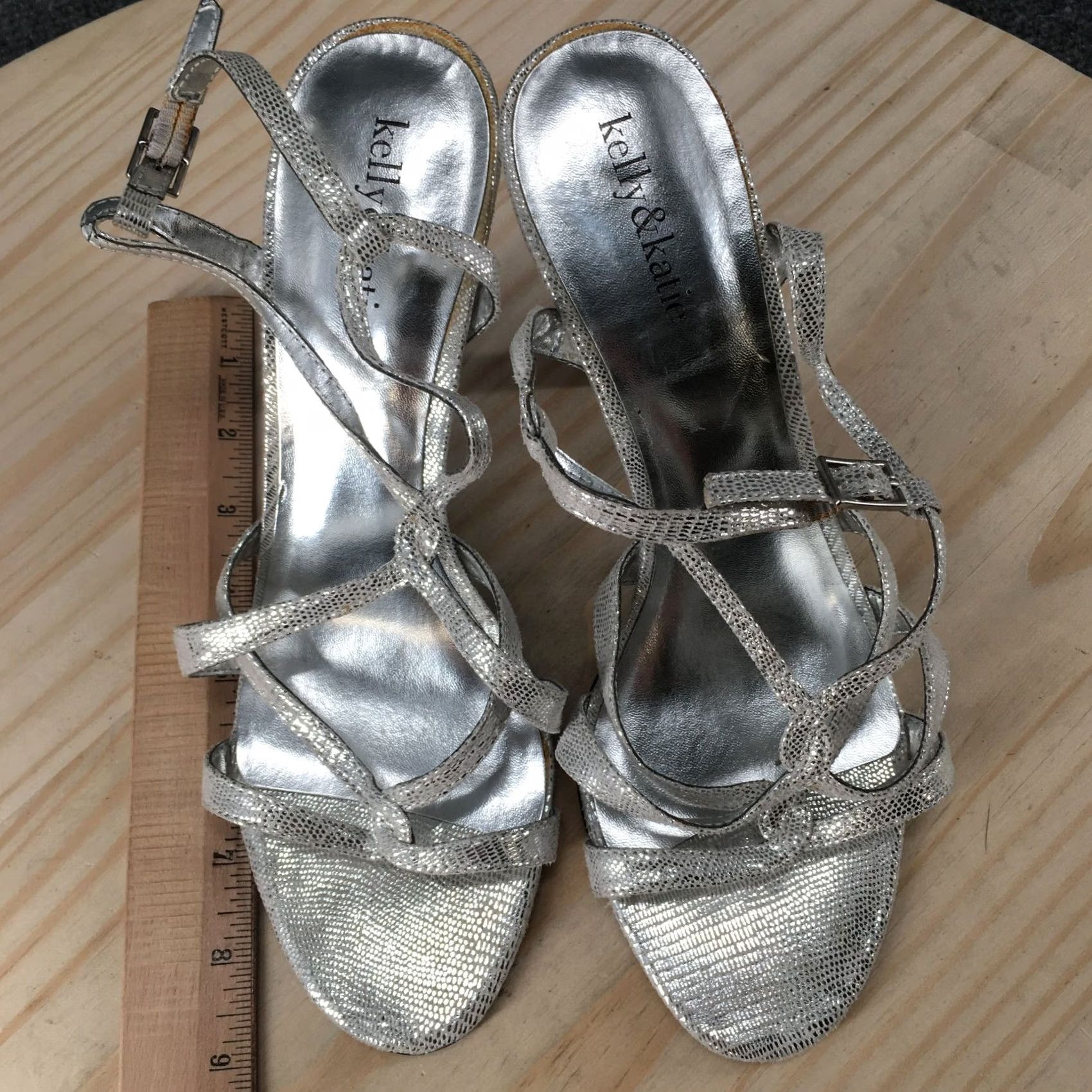 Vintage Kelly & Katie High Heels Womens 10 Strappy Stiletto Slingback Silver Fabric Heel Size US 10 / IT 40 - 7 Thumbnail