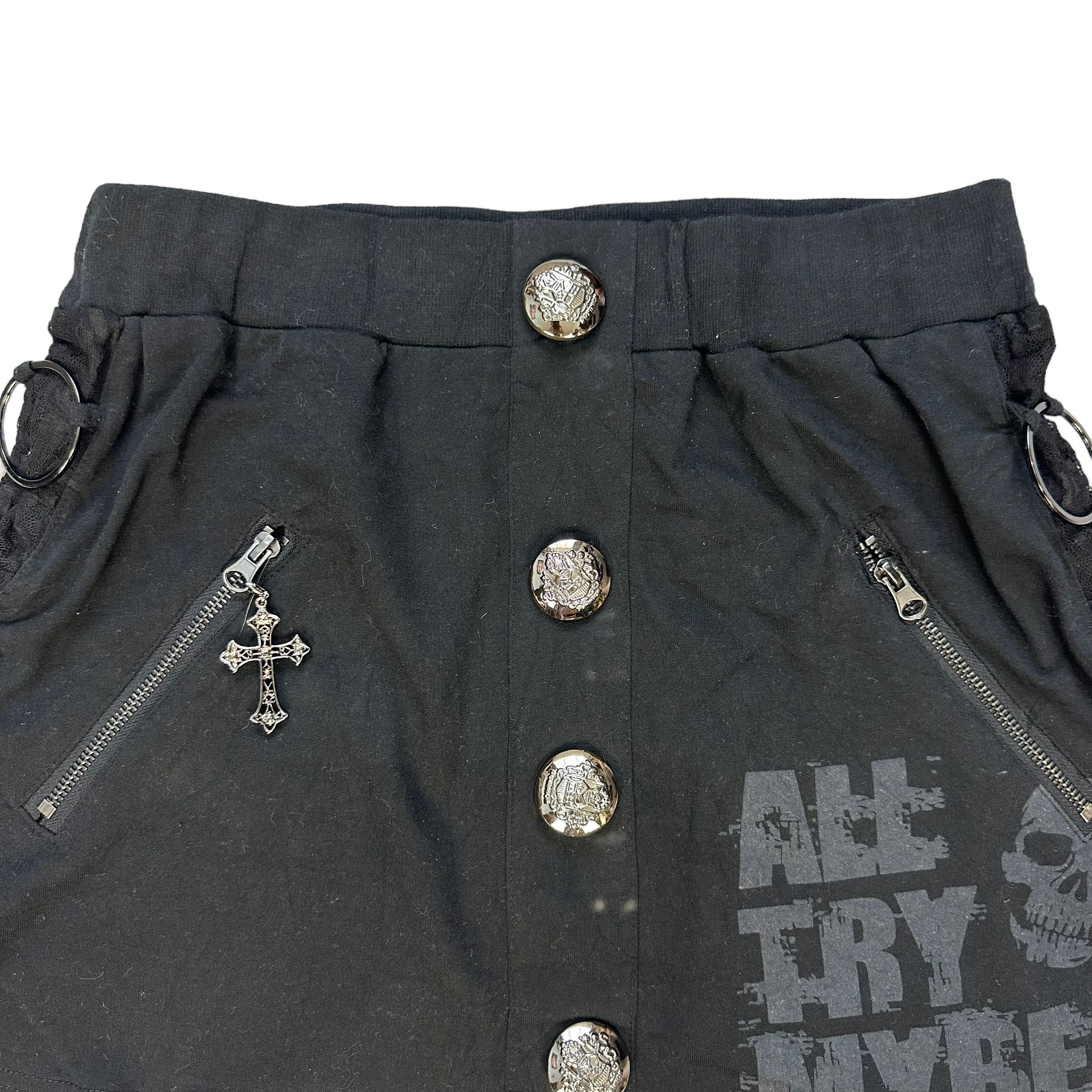 Japanese Brand ALL TRY MY BEST CROSS LOGO BONDAGE SKIRT #7737-167 Size 28" / US 6 / IT 42 - 2 Thumbnail
