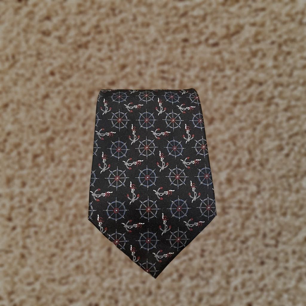 Nautica ITALIANISSIMO Tie Neck Nautical Anchor Ship Wheel Steer Navy Blue Men's Size ONE SIZE - 1 Thumbnail