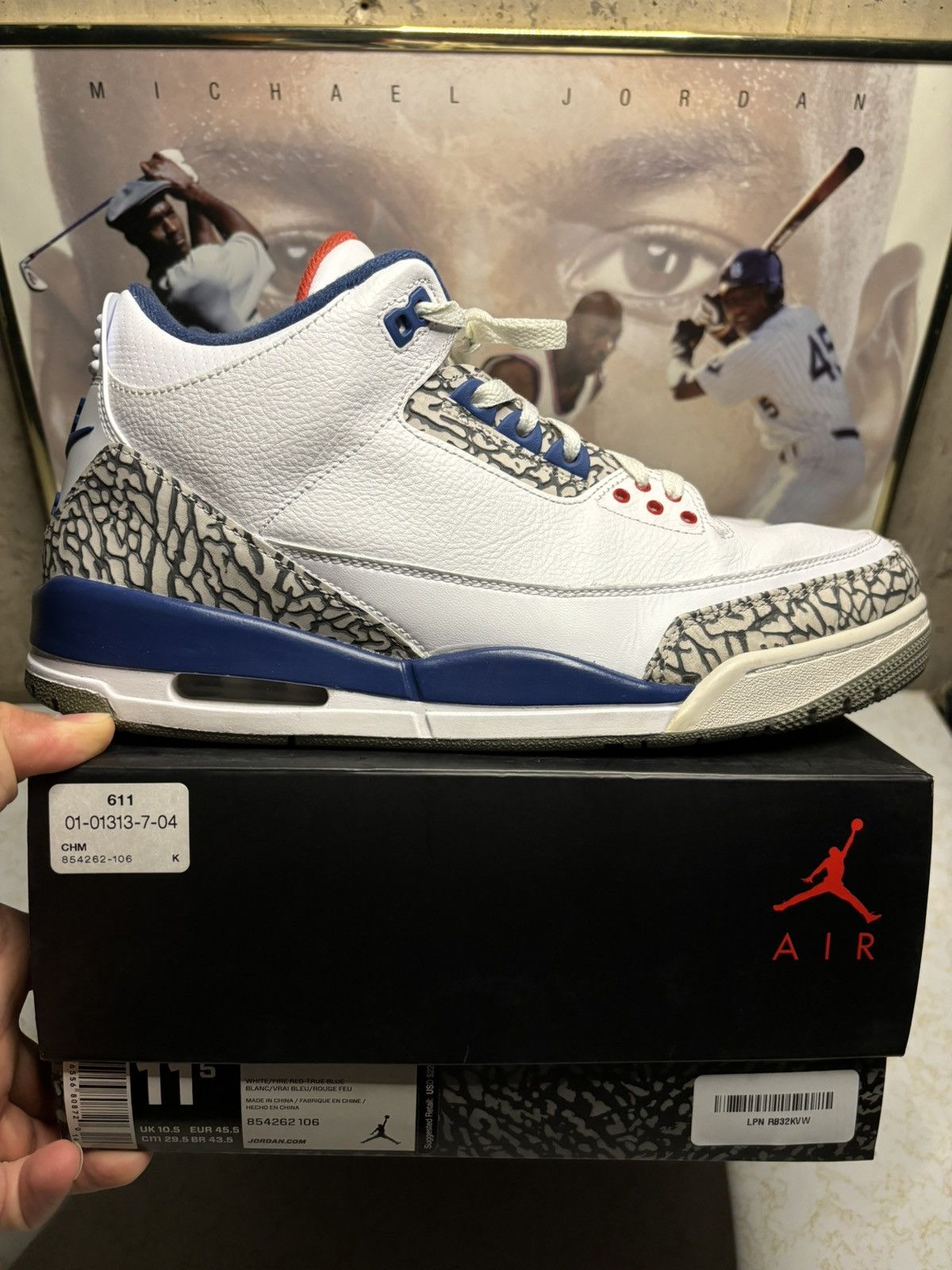Jordan Brand Jordan Retro 3 ‘true blue’ Size US 11.5 / EU 44-45 - 1 Thumbnail