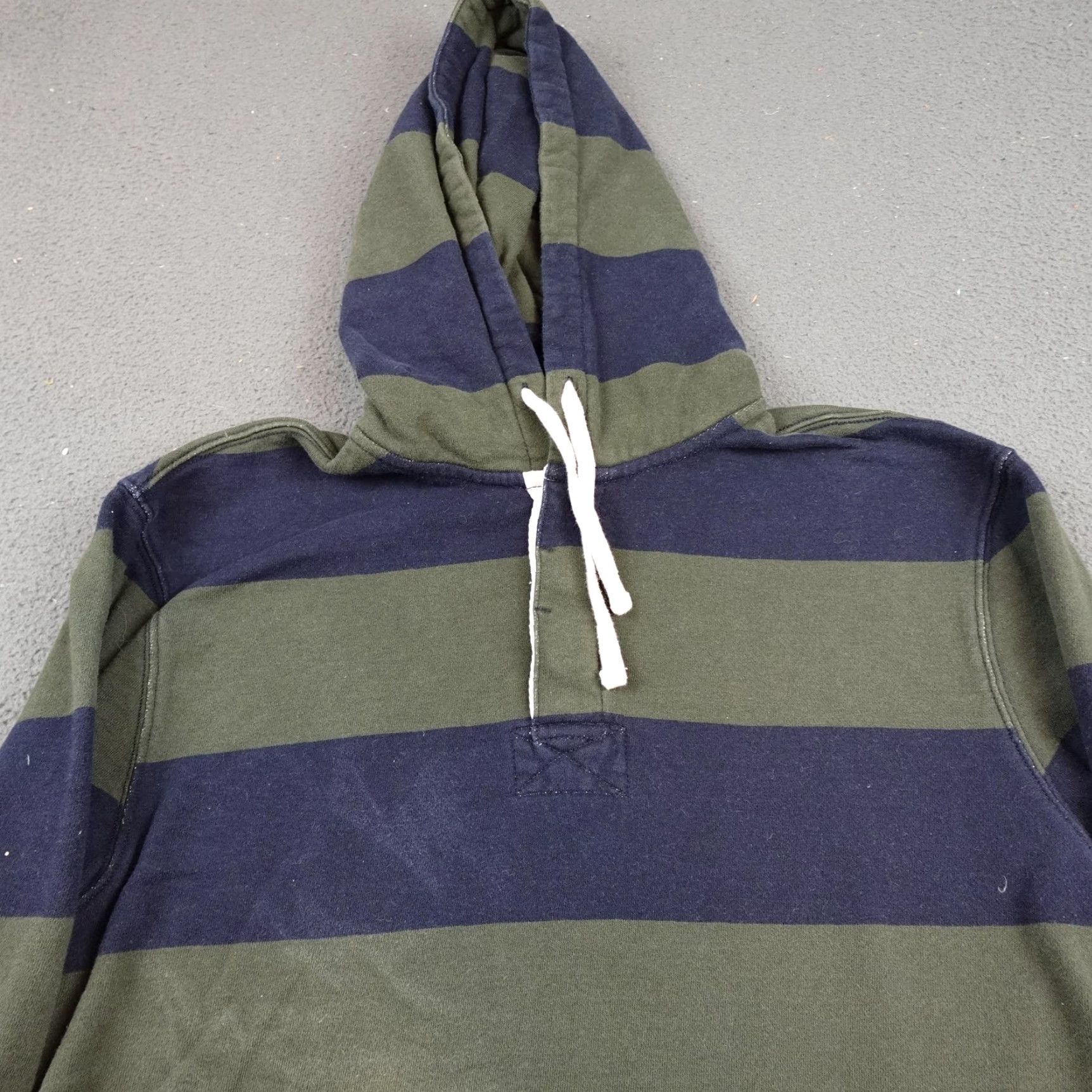 J.Crew VINTAGE J.Crew Hoodie Mens MT Green Navy Striped Fleece Sweatshirt Crew Neck Hooded Pockets Long Sleeve Pullover Size US M / EU 48-50 / 2 - 4 Thumbnail