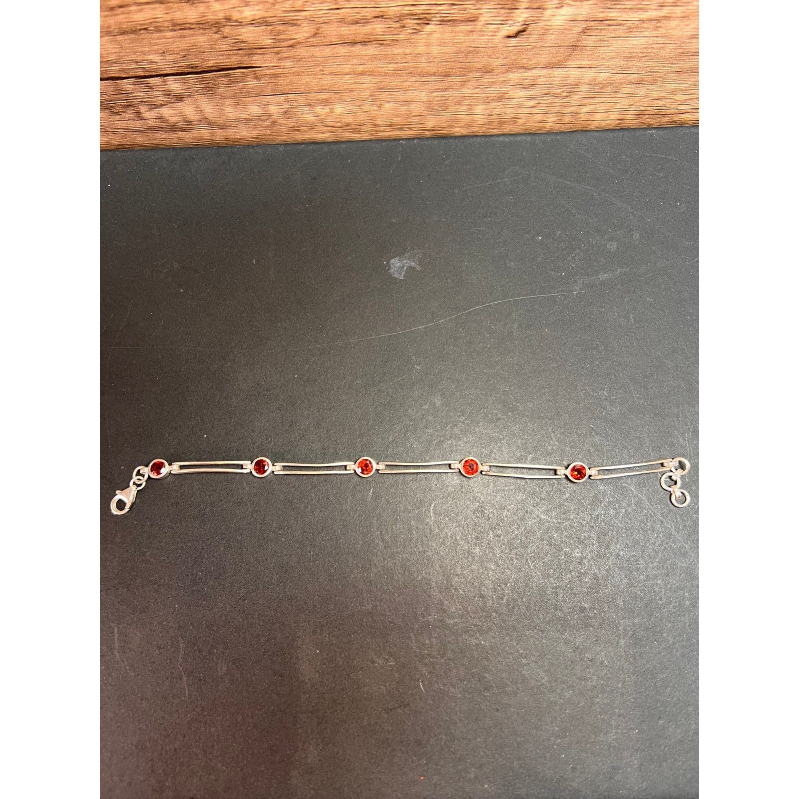 Other NEW sterling silver garnet station link bar bracelet Size ONE SIZE - 2 Thumbnail