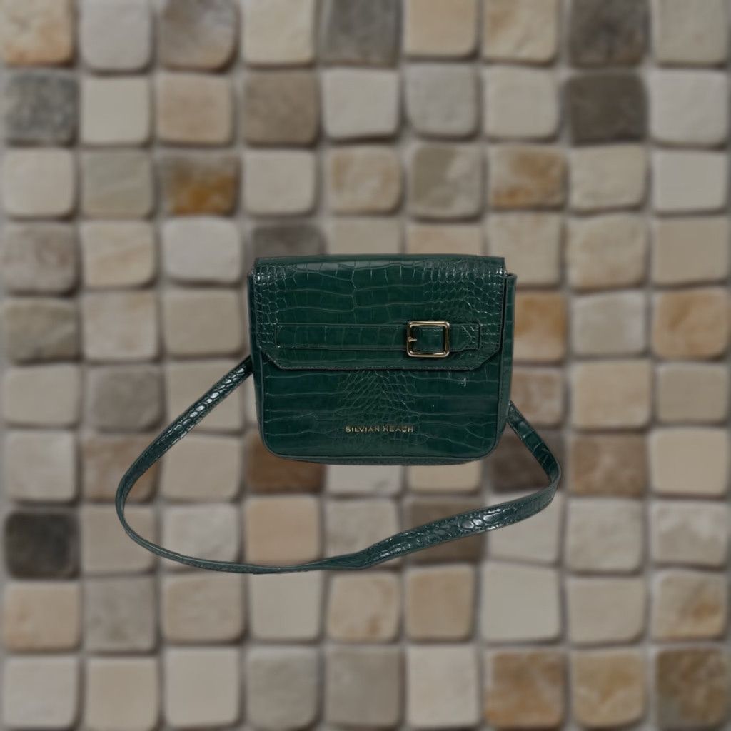 Vintage Silvian Heach Bag Womens Green Embossed Croc Leather Adjustable Strap Crossbody Bag - Medium, 9x8 inches, Green, Non-plied? Size ONE SIZE - 1 Thumbnail