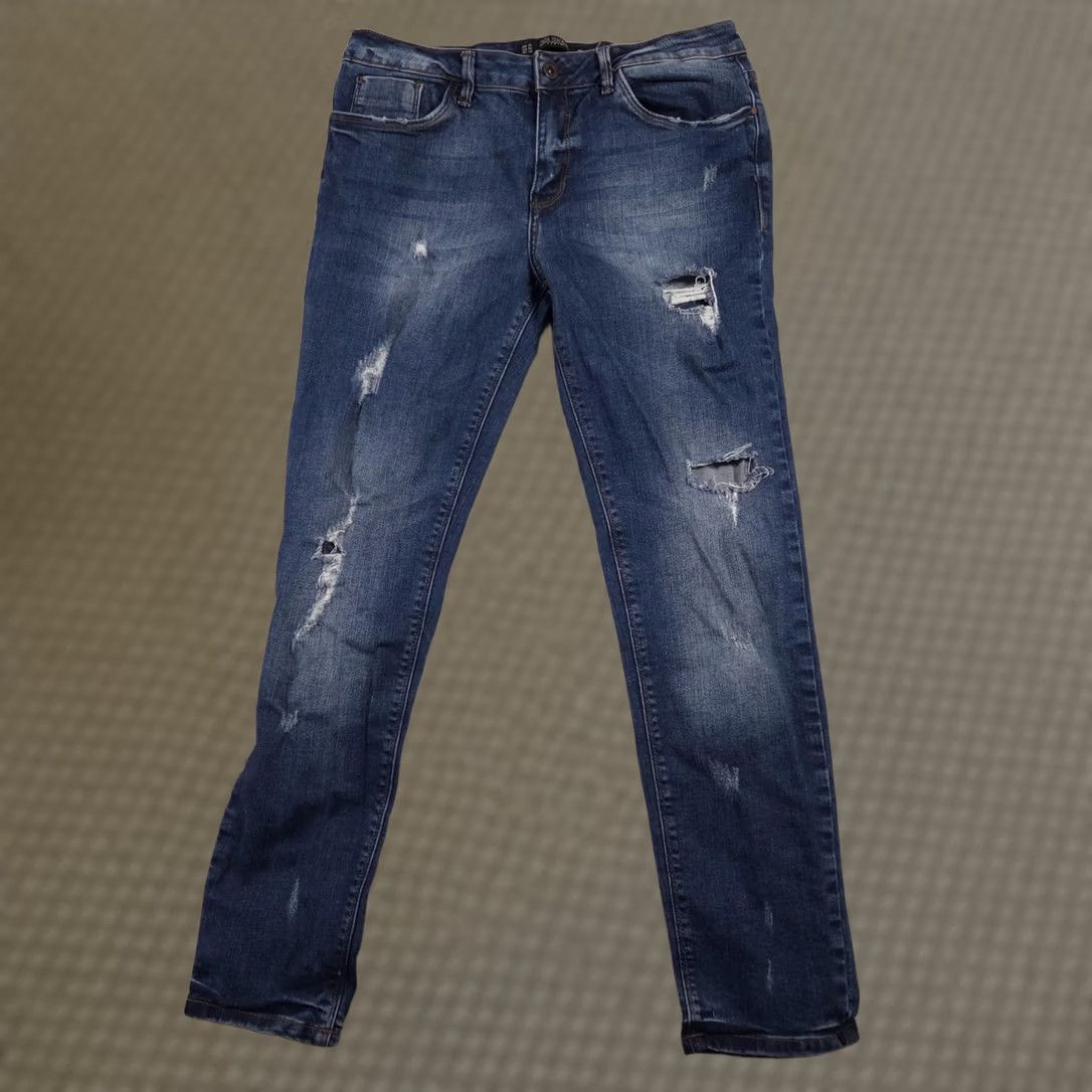 Zara Zara Trafaluc Denim Jeans Womens 6 Blue Medium Wash Distressed Ripped Skinny TRF Zip Pocket Pockets Slim Rise Mid Inseam 28in Crew Size 28" / US 6 / IT 42 - 1 Thumbnail