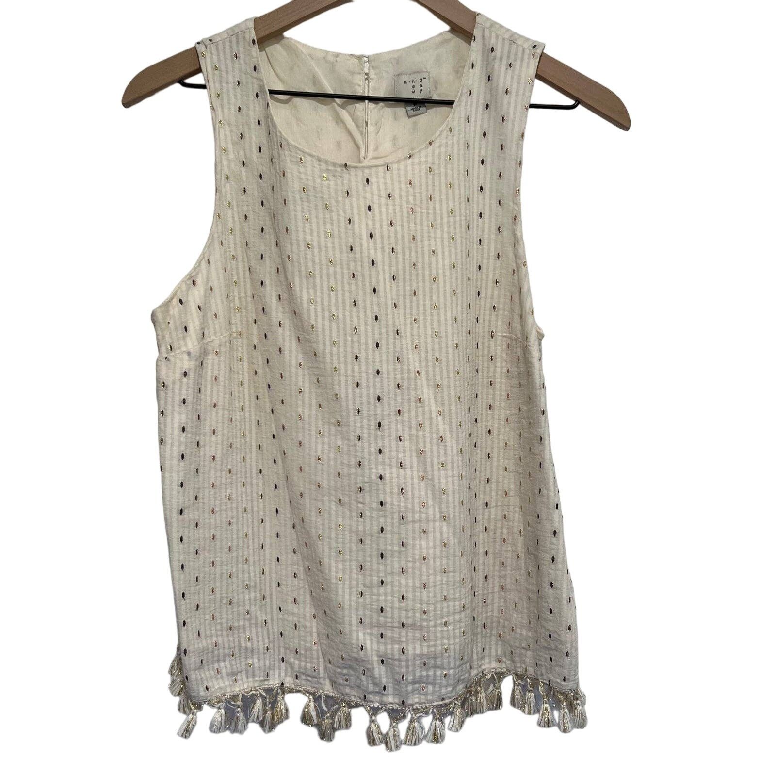 Other A New Day Cream & Gold Sleeveless Tassel Tank Top Size Mediu Size M / US 6-8 / IT 42-44 - 1 Thumbnail