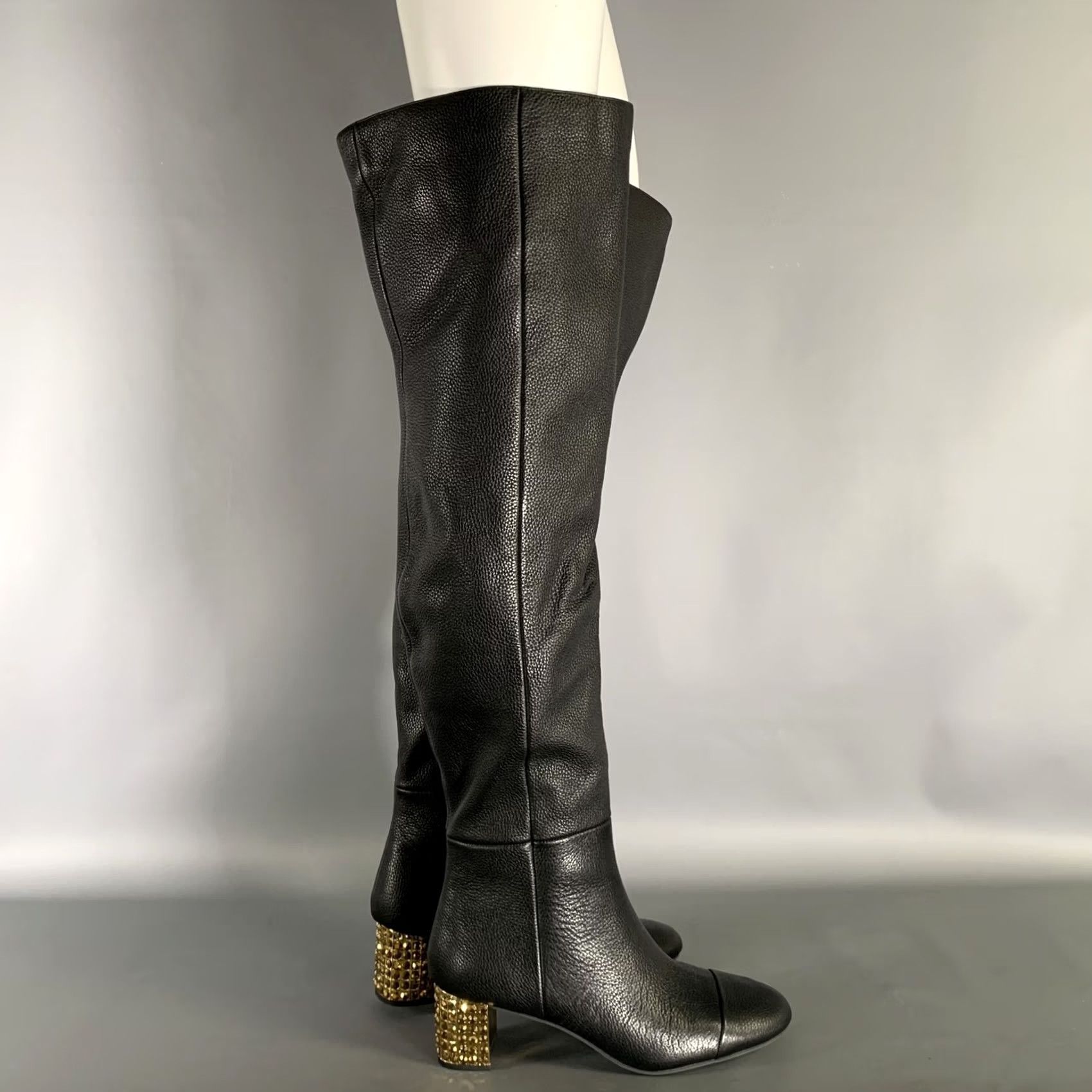 Kurt Geiger KURT GEIGER Black Gold Leather Pebble Grain Boots Size 8 Women Size US 8 / IT 38 - 2 Thumbnail