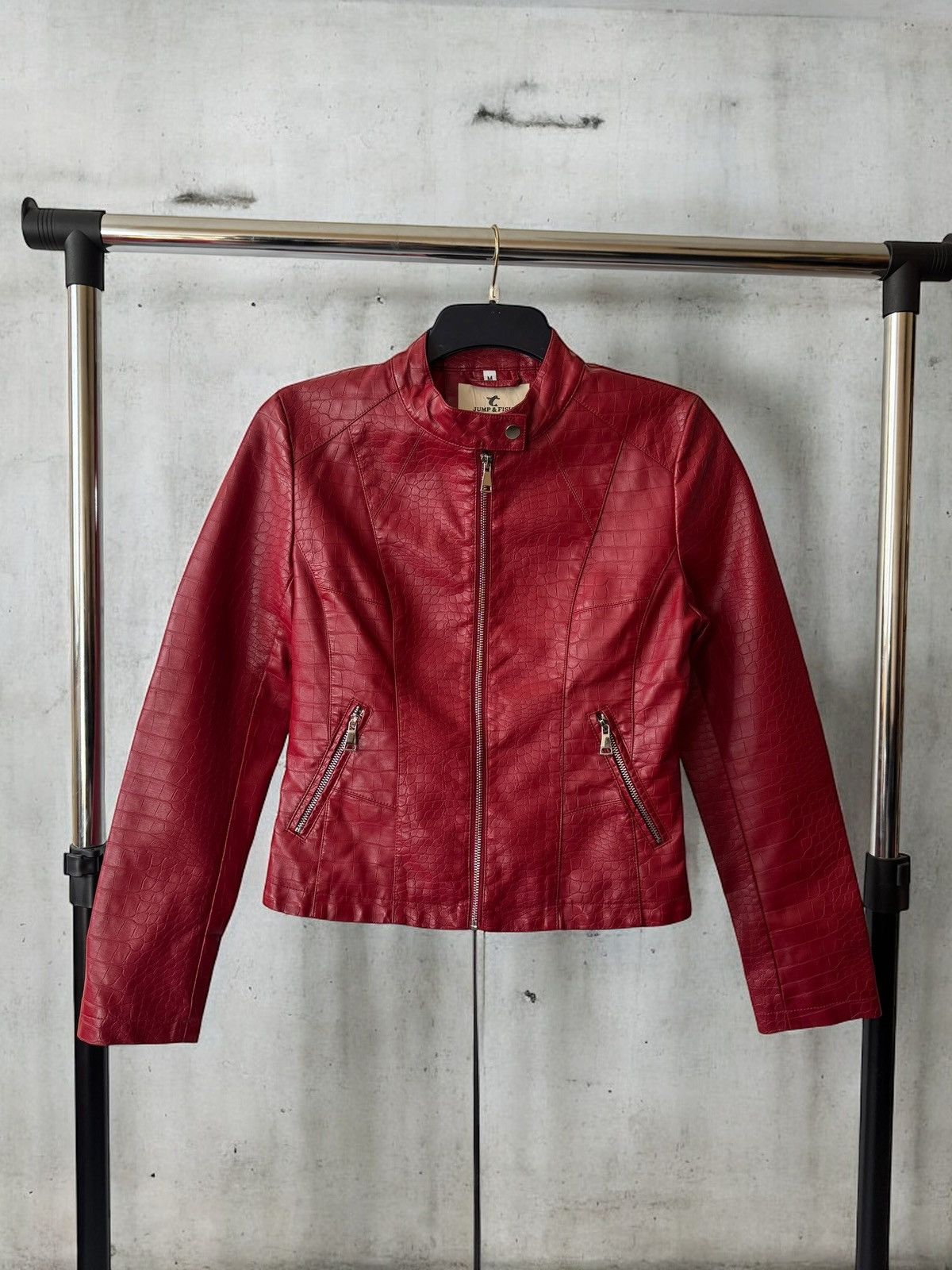 Amazing Vintage Y2K Red Snake Skin PVC Leather Jacket