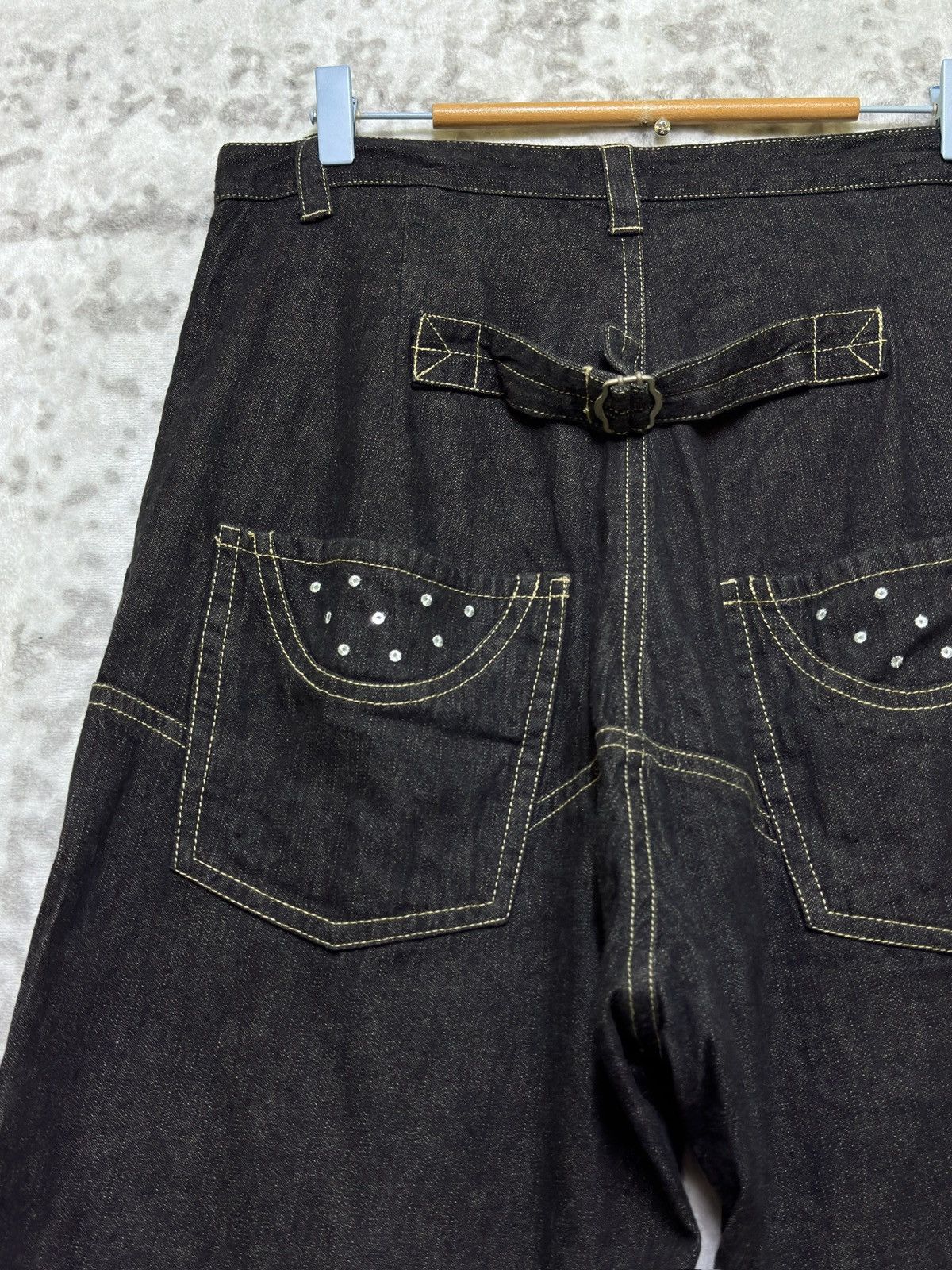 Japanese Brand Vintage Crotch Pant Kawa Okada Buckle back Embroidered Denim Size US 31 - 8 Thumbnail