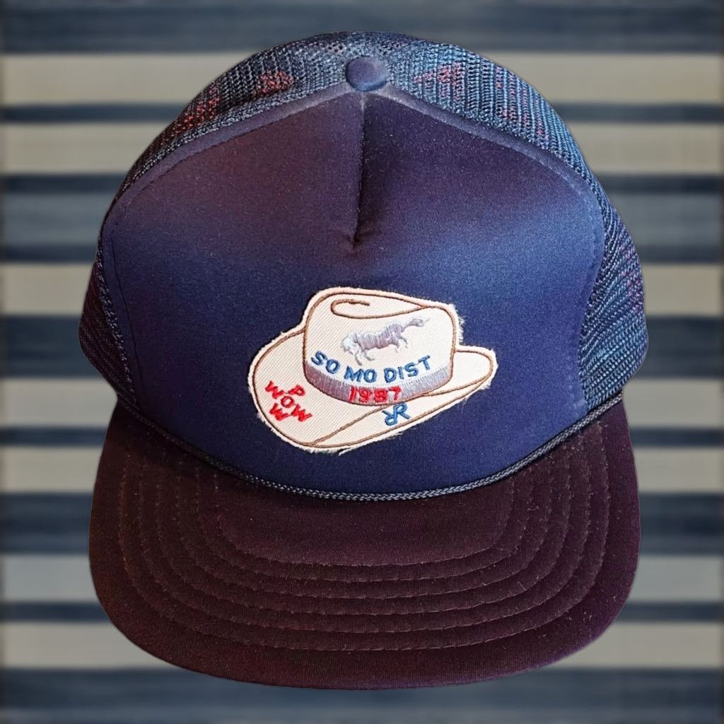 Vintage VINTAGE Men’s Blue SO MO Dist 1987 Pow Wow Baseball Hat Cap Adjustable Snapback Size ONE SIZE - 1 Thumbnail