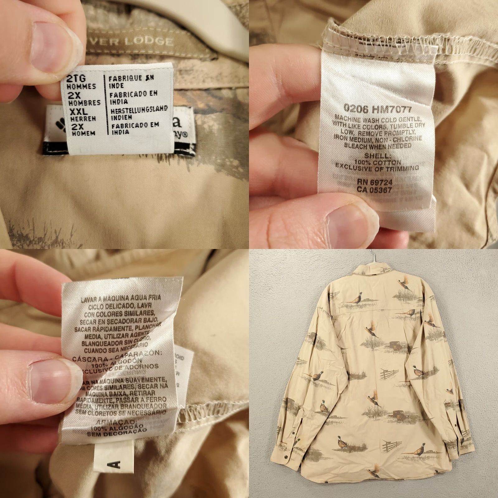 Vintage Columbia River Lodge Shirt Mens XXL Beige Pheasant Graphic Print Button-Up Collared Long Sleeve Size US XXL / EU 58 / 5 - 8 Thumbnail