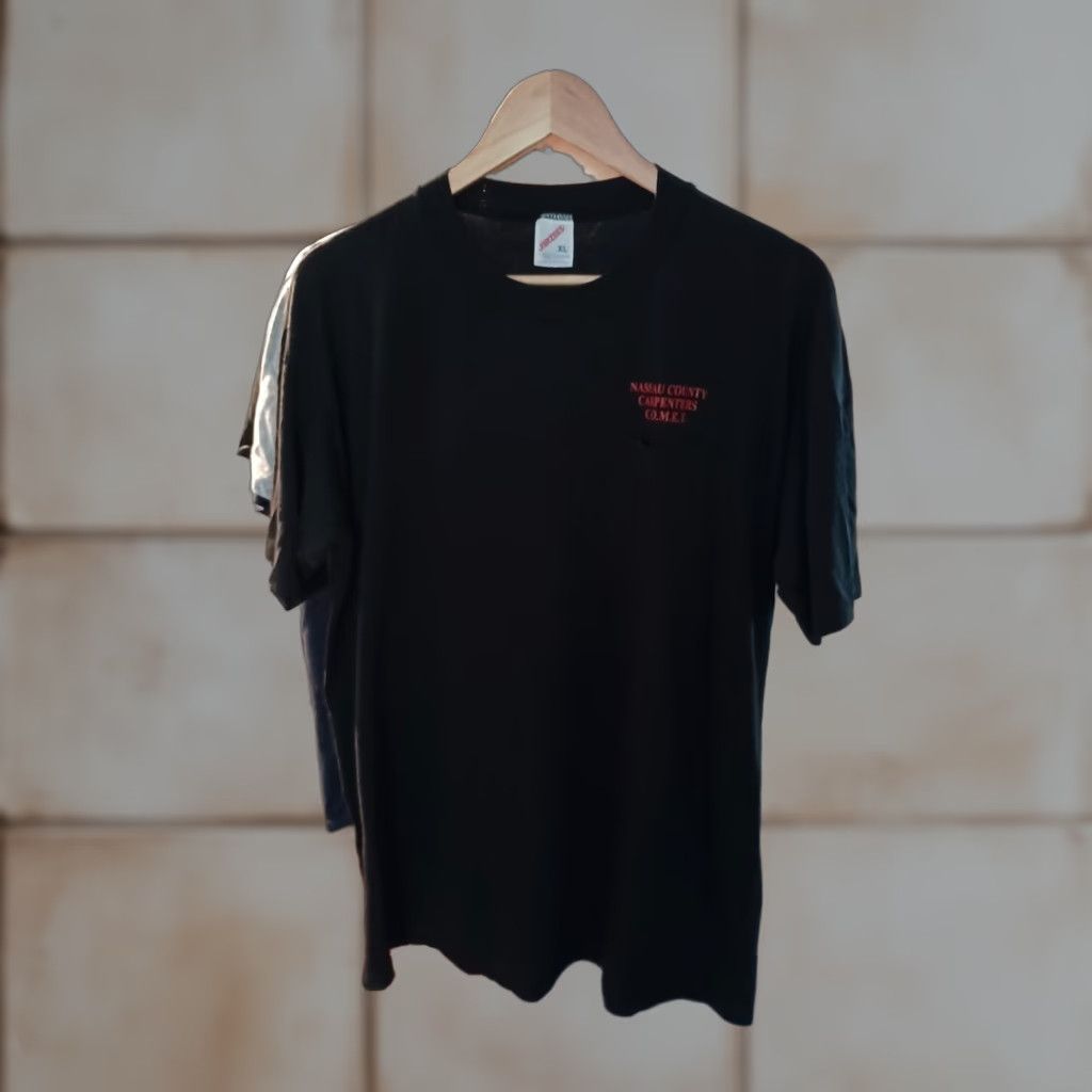 VINTAGE Jerzees T-Shirt Carpenters Union Nassau County New York Stitch Union Tee Size XL Black Mens