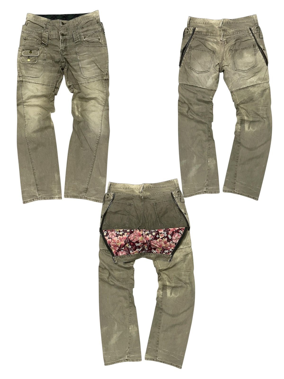 2000s PPFM DOUBLE WAIST SIDE ZIPPER FADED PANT RARE