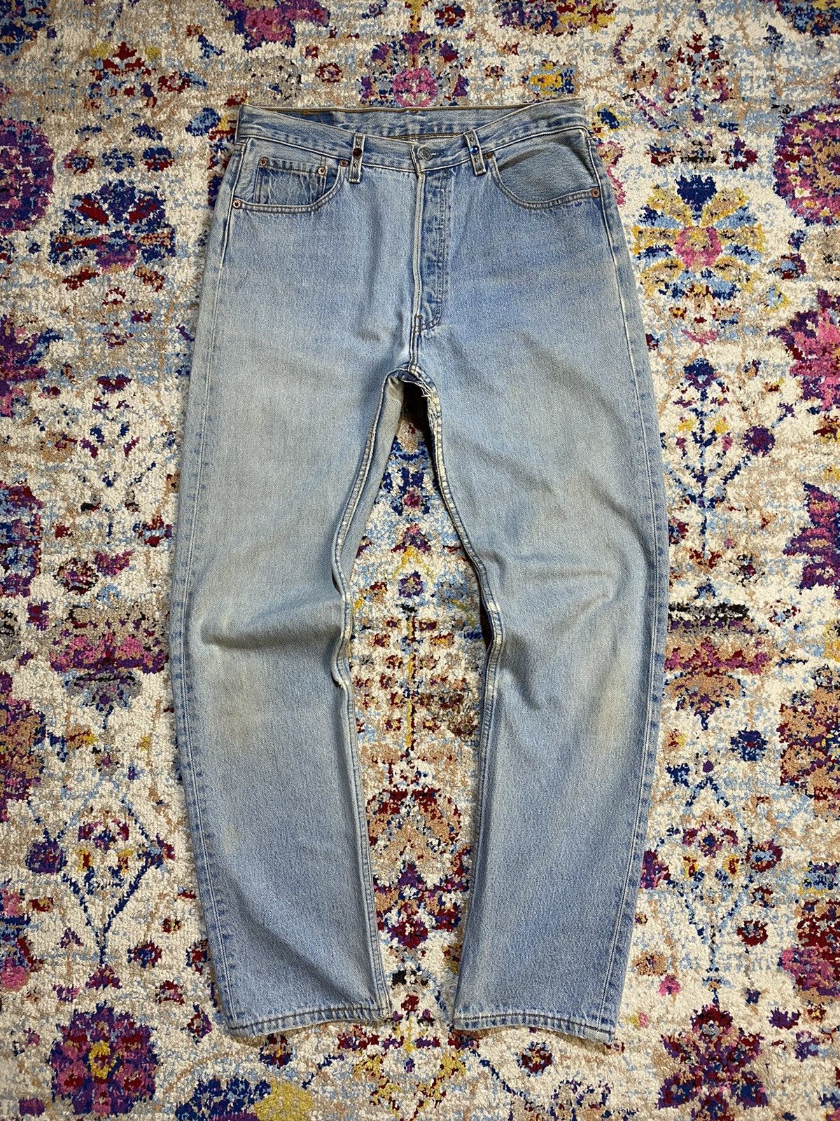 Levi's × Vintage WASHED BLUE 501 LEVIS RINDEM CUSTOM STUDS RHINESTONE Size US 33 - 1 Thumbnail