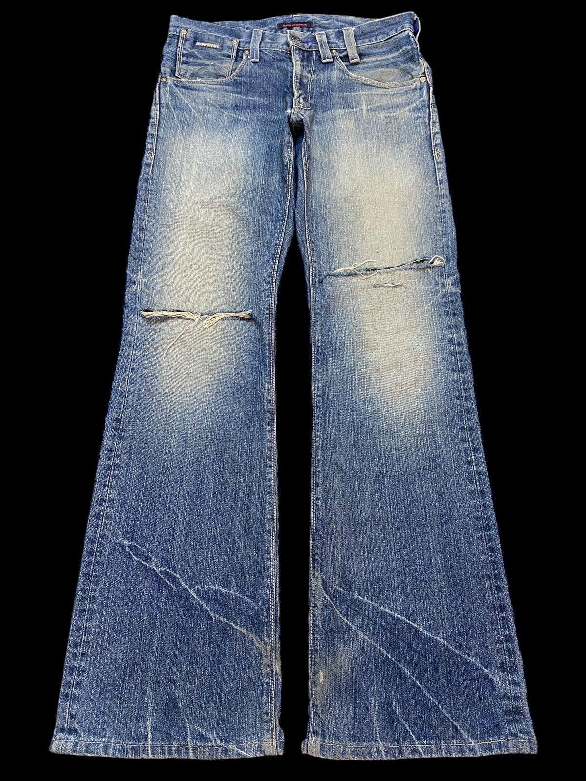 If Six Was Nine Blue Way Made in Nippon Mud Wash Distressed Flare Jeans Size US 30 / EU 46 - 1 Thumbnail