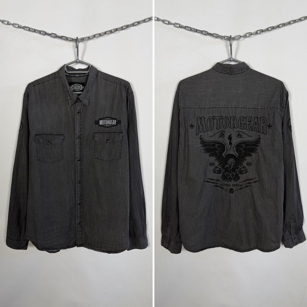 Vintage MotorGear Denim Shirt Eagle Biker Graphic Vintage XL Size US XL / EU 56 / 4 - 1 Thumbnail