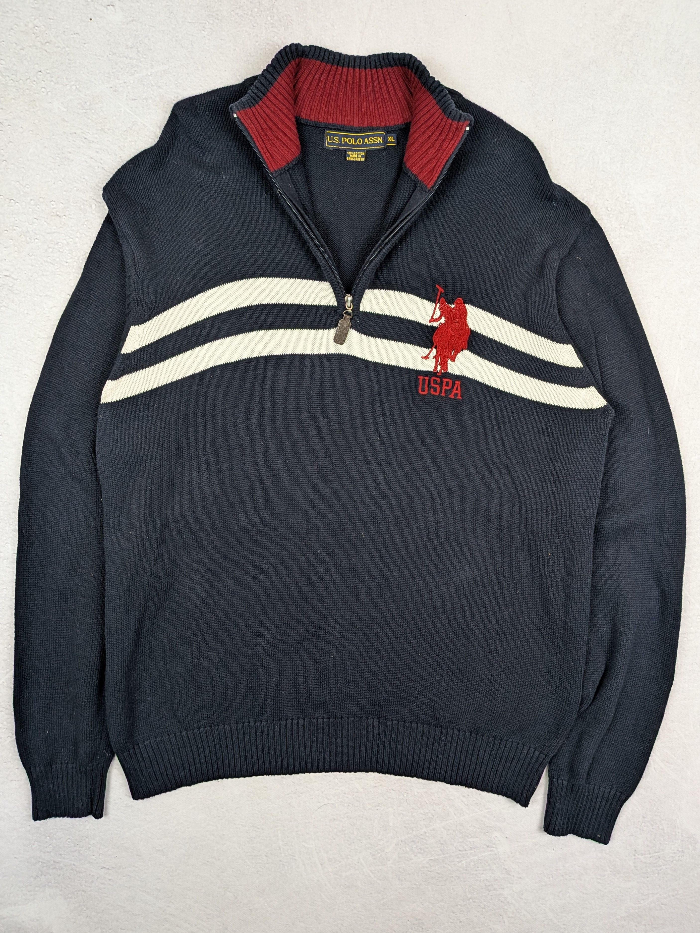 U.S. Polo Assn. USPA Navy Quarter-Zip Sweater XL Winter Pullover Size US XL / EU 56 / 4 - 1 Thumbnail