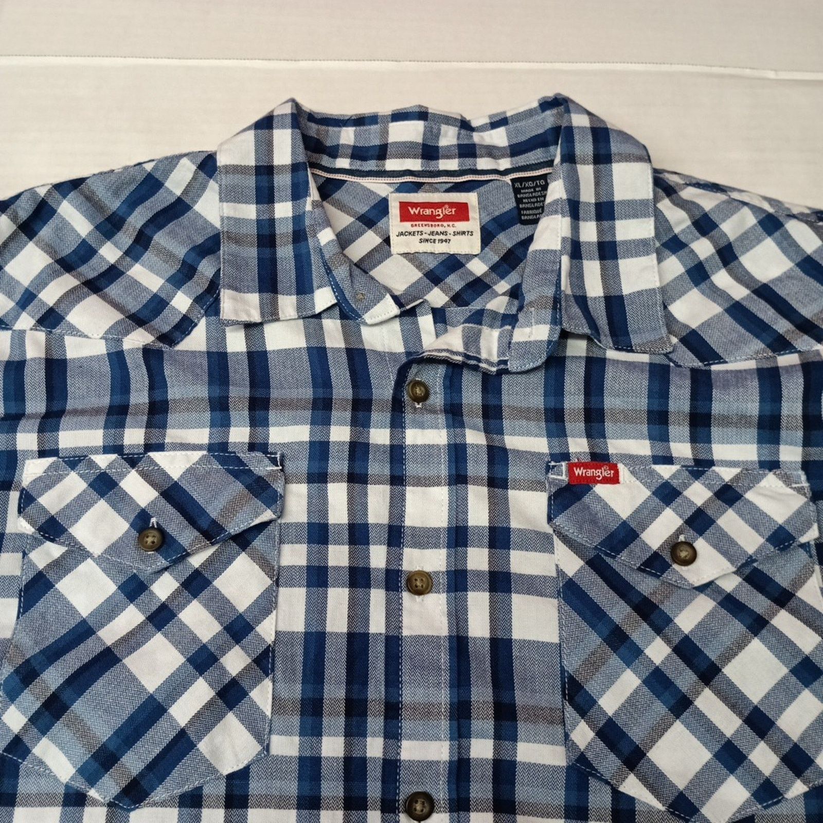 Wrangler Wrangler Cowboy Wash Shirt Men's Size XL Blue White Plaid Size US XL / EU 56 / 4 - 3 Thumbnail