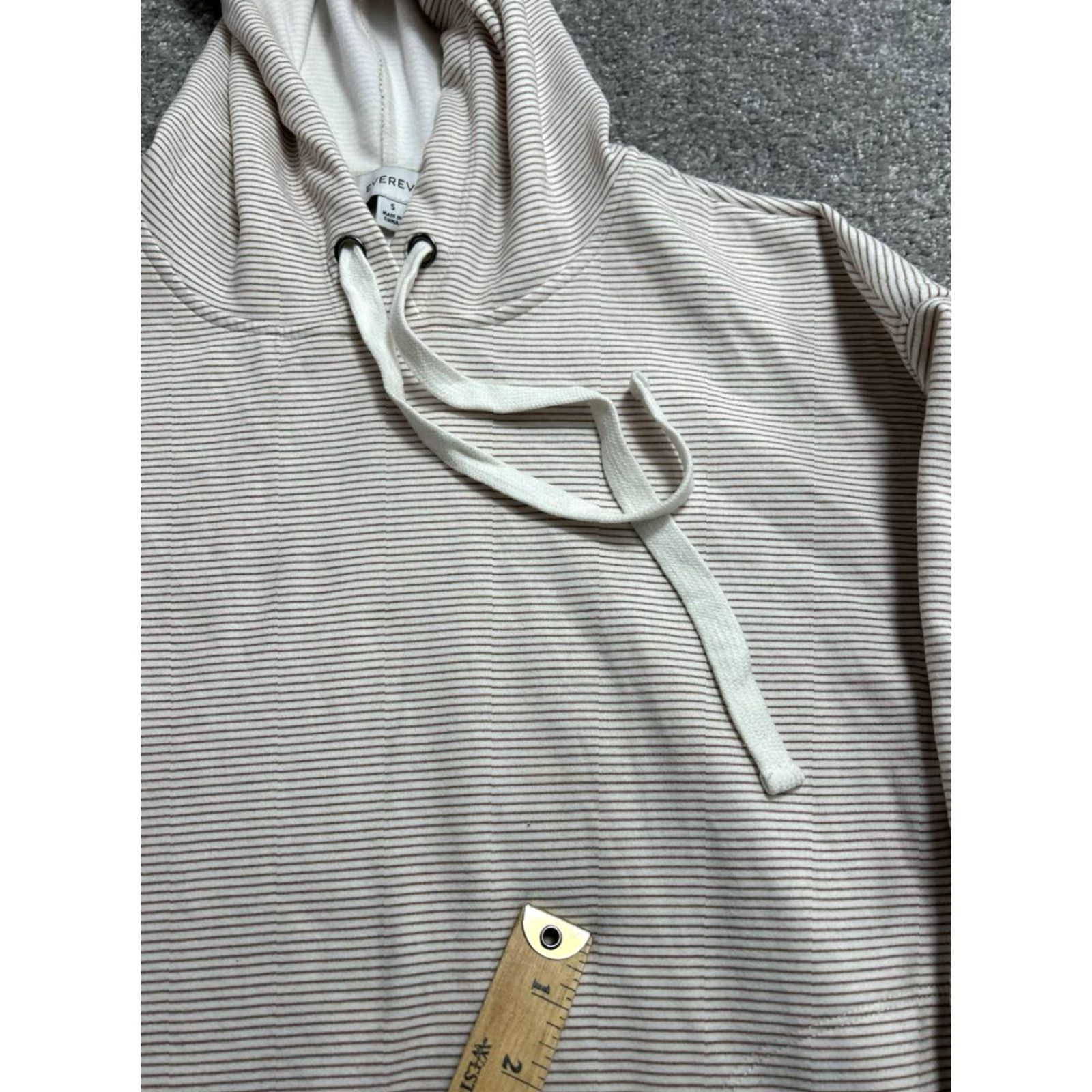 Vintage Evereve Hoodie Womens Small Beige Striped Fleece Lined Pullover Hooded All Seasons Casual Logo Pocket City Classic Size S / US 4 / IT 40 - 3 Thumbnail