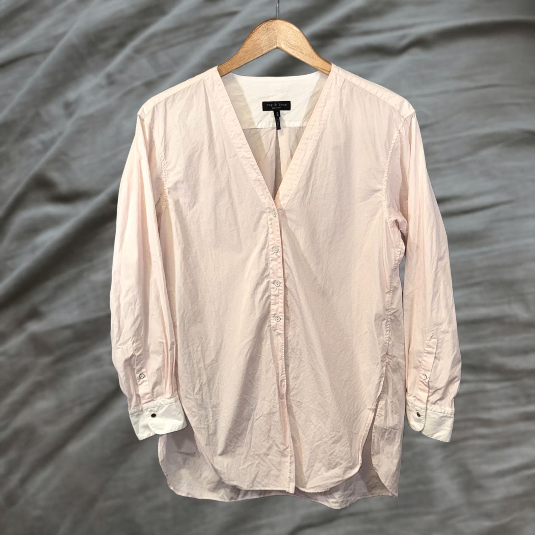 Rag & Bone VINTAGE Rag & Bone Shirt Womens Medium Pink V-Neck Button Front Long Sleeve Made in USA Size M / US 6-8 / IT 42-44 - 1 Thumbnail