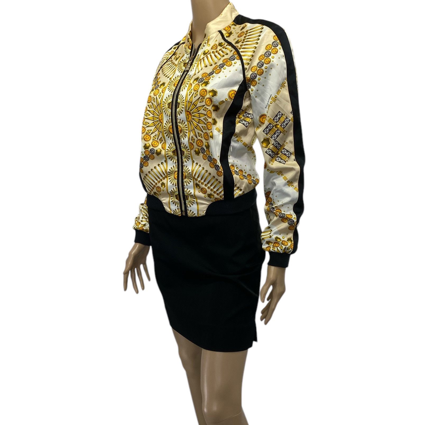 Versace White Gold Black Baroque Printed Bomber Jacket Size XS / US 0-2 / IT 36-38 - 3 Thumbnail