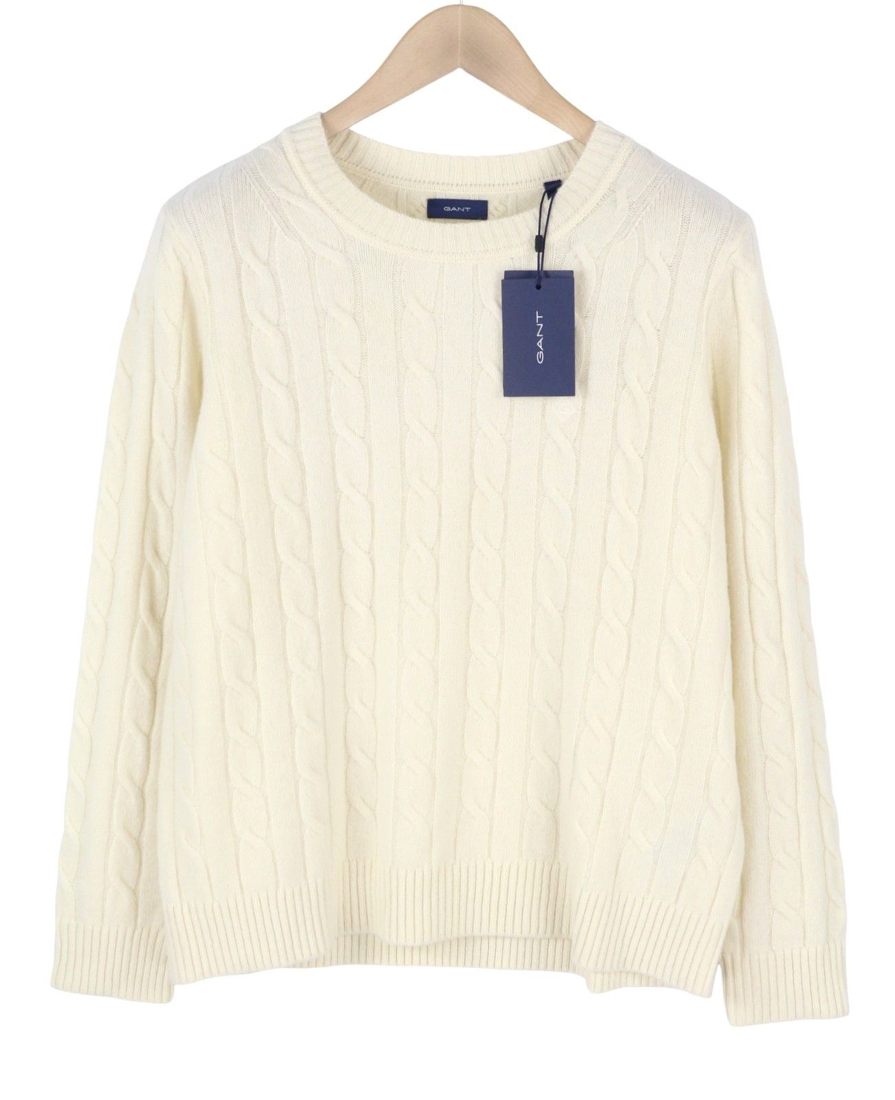 Gant LAMBSWOOL CABLE C-NECK L Cream Wool Blend Knit 88107 Size L / US 10 / IT 46 - 3 Thumbnail